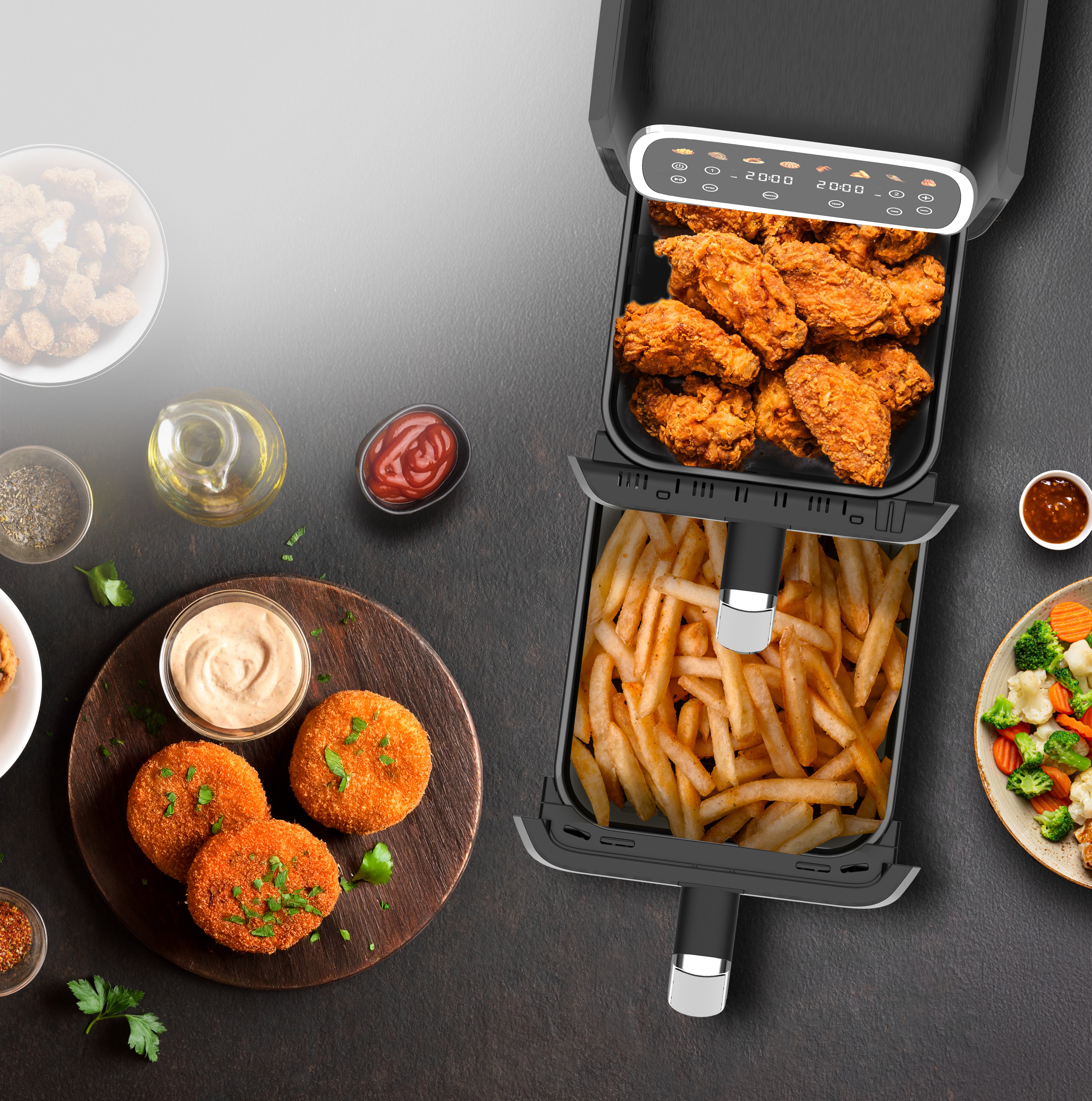 Friteuse à air chaud Air fryer double panier 8L 2600W Noir