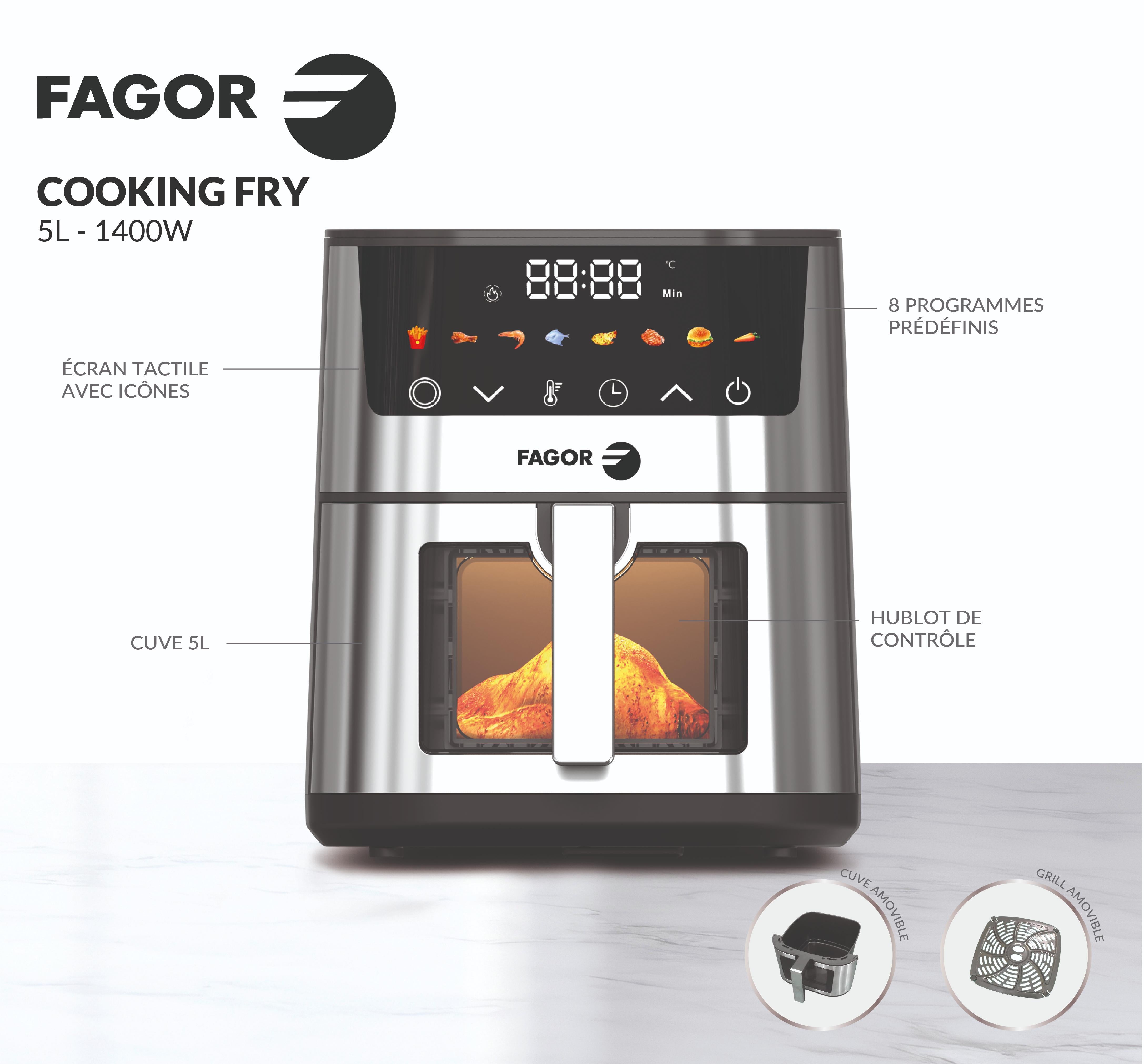 Friteuse à air chaud Air fryer 5L 1400W Argent