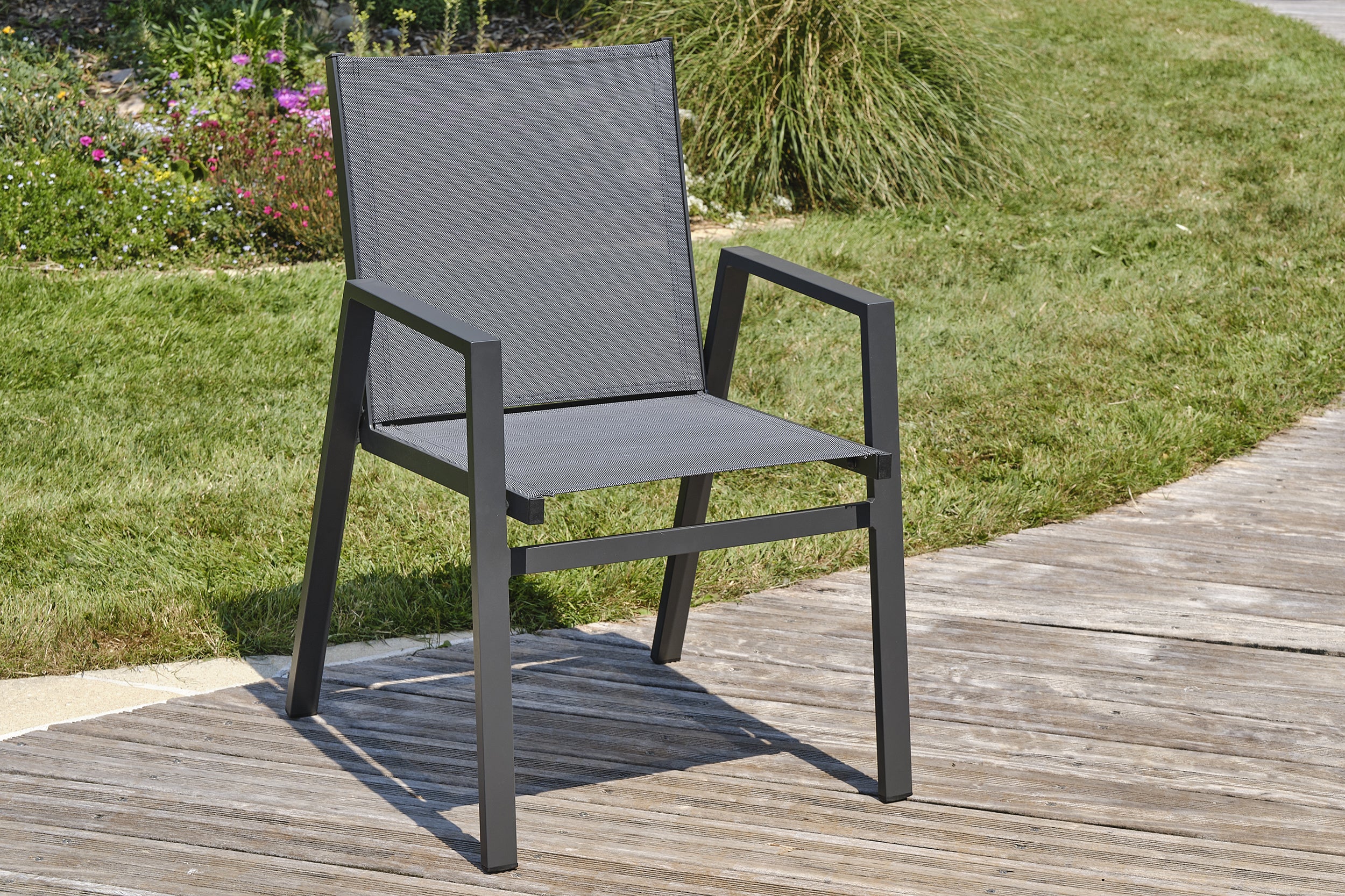 Fauteuil de jardin empilable FLORIDE en textilène et aluminium - GRIS ANTHRACITE