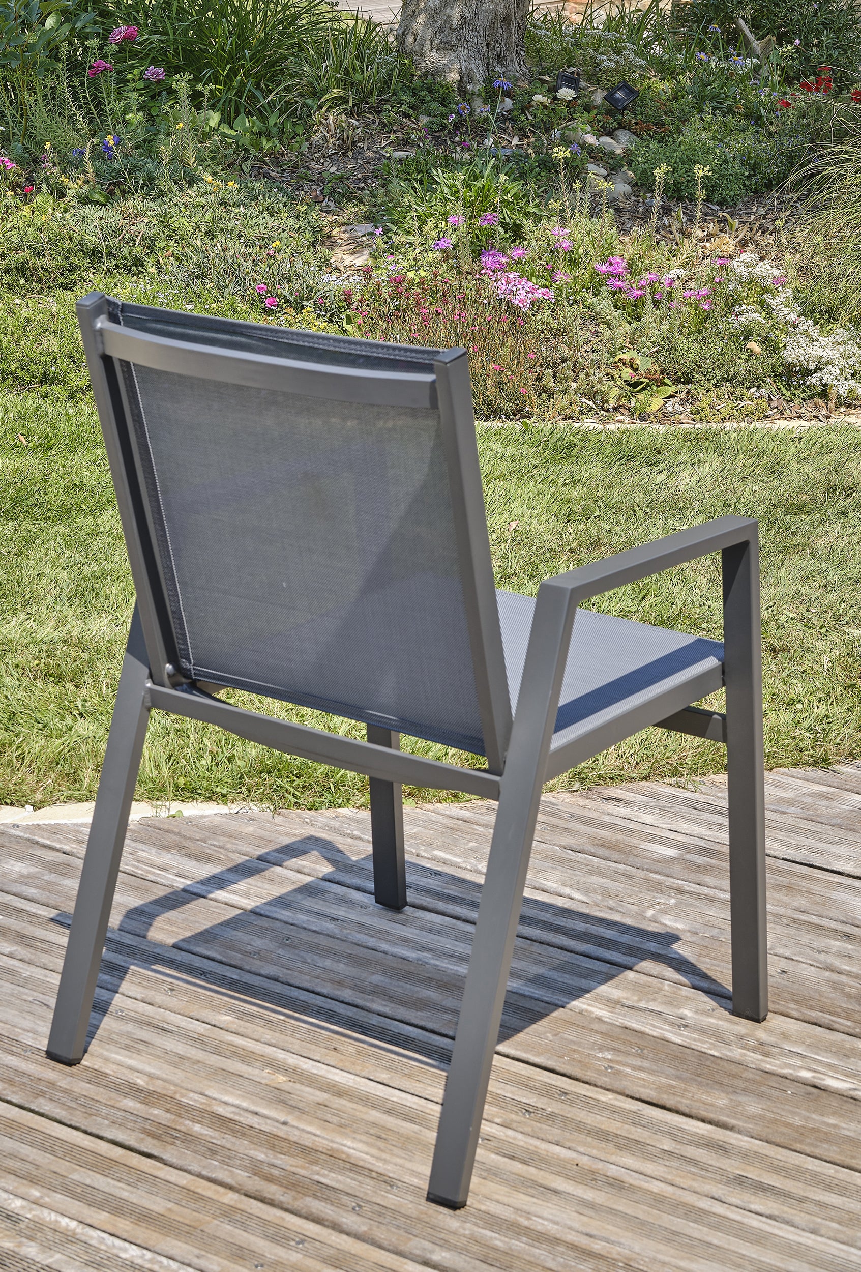 Fauteuil de jardin empilable FLORIDE en textilène et aluminium - GRIS ANTHRACITE
