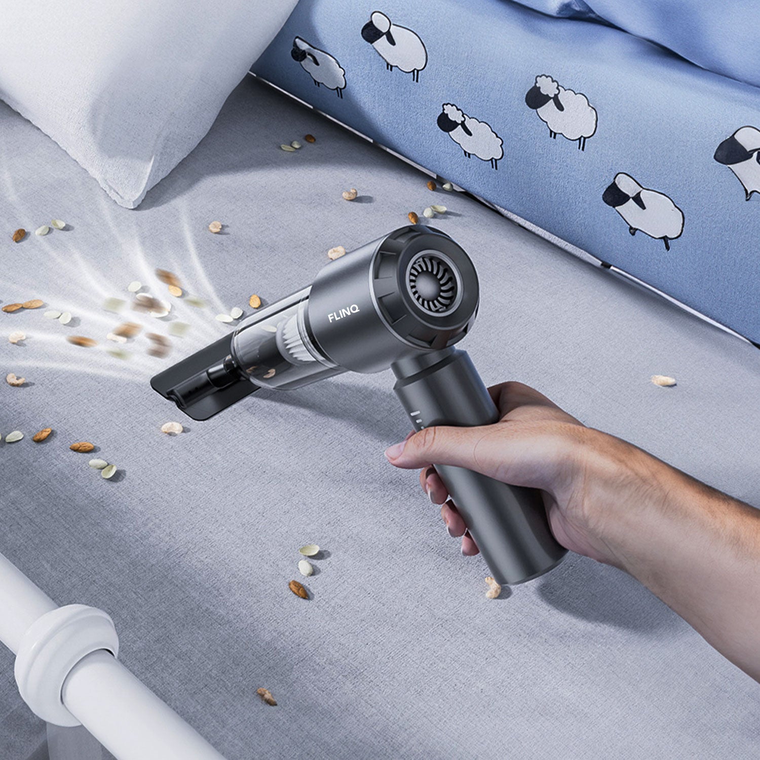 FlinQ - Aspirateur portatif sans fil et sans sac mutifonction V3 - Aspiration et soufflage - Accessoires inclus