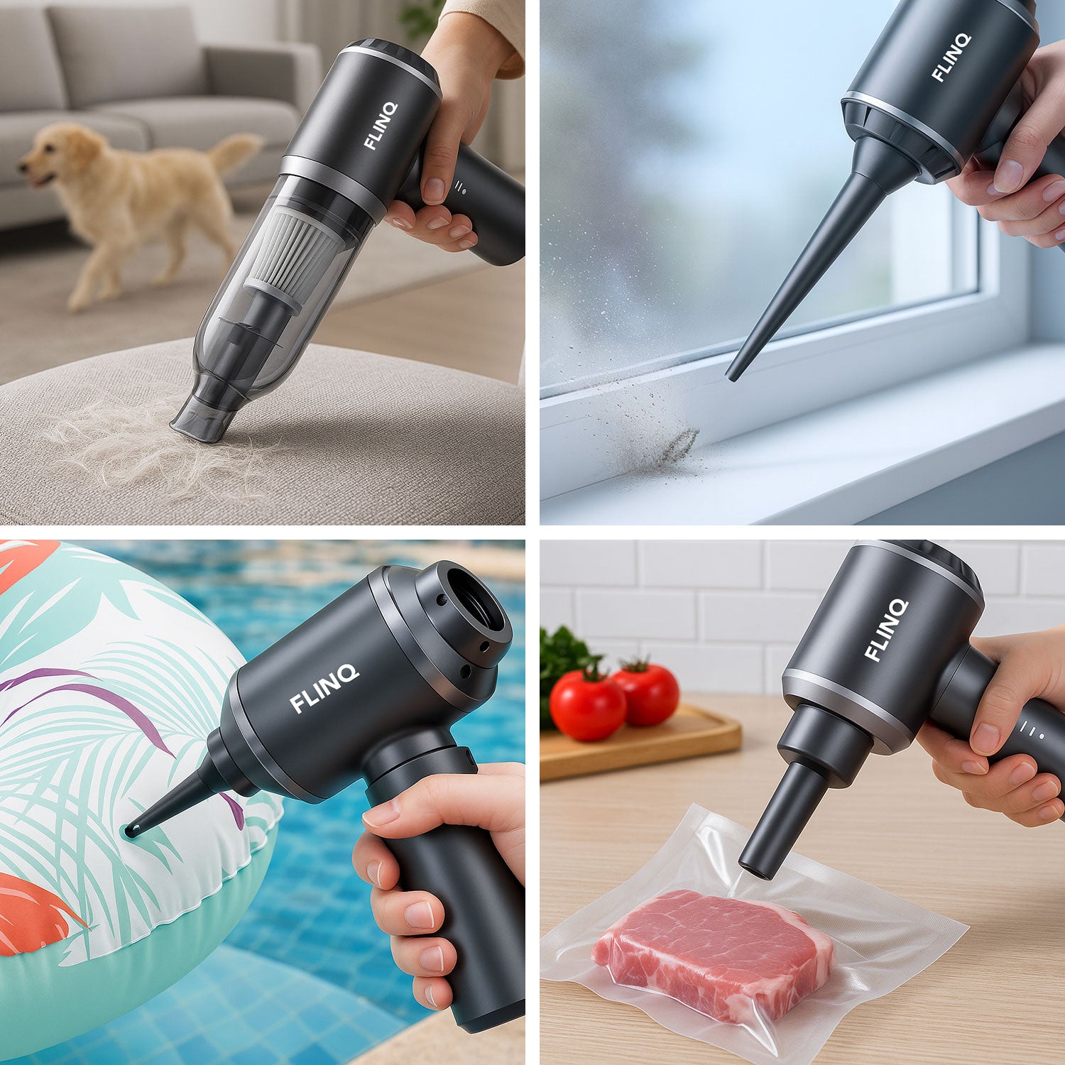 FlinQ - Aspirateur portatif sans fil et sans sac mutifonction V3 - Aspiration et soufflage - Accessoires inclus