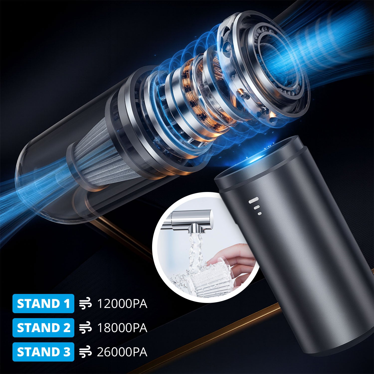 FlinQ - Aspirateur portatif sans fil et sans sac mutifonction V3 - Aspiration et soufflage - Accessoires inclus