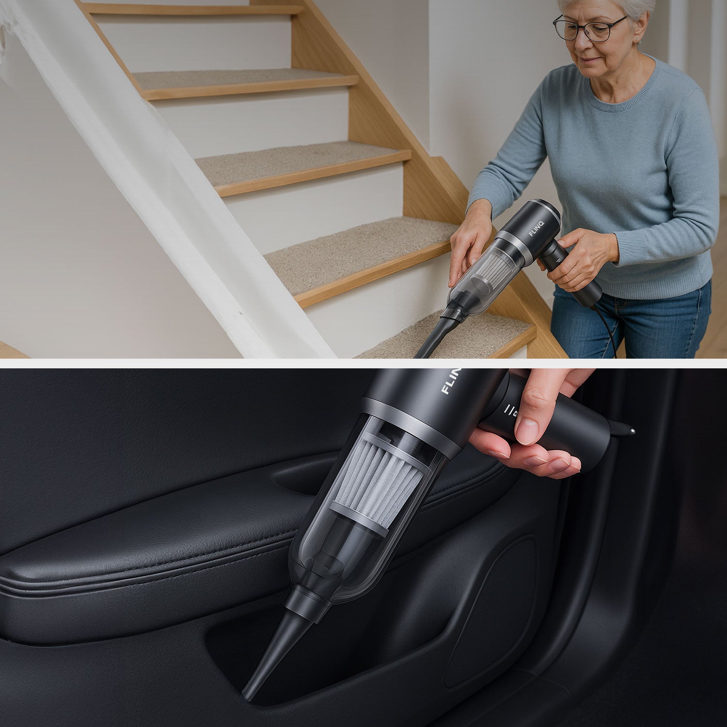 FlinQ - Aspirateur portatif sans fil et sans sac mutifonction V3 - Aspiration et soufflage - Accessoires inclus