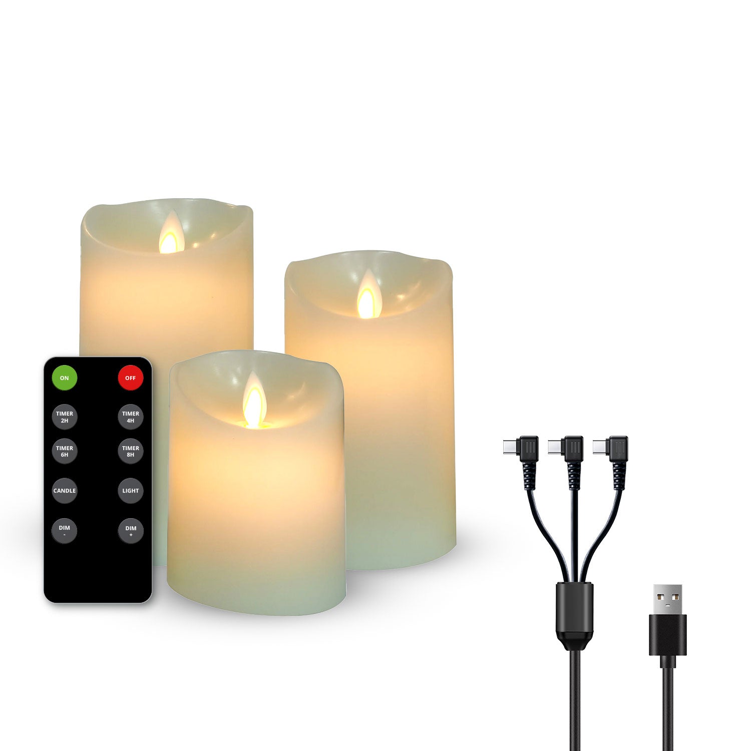 3 Bougies LED rechargeables – Blanc cassé