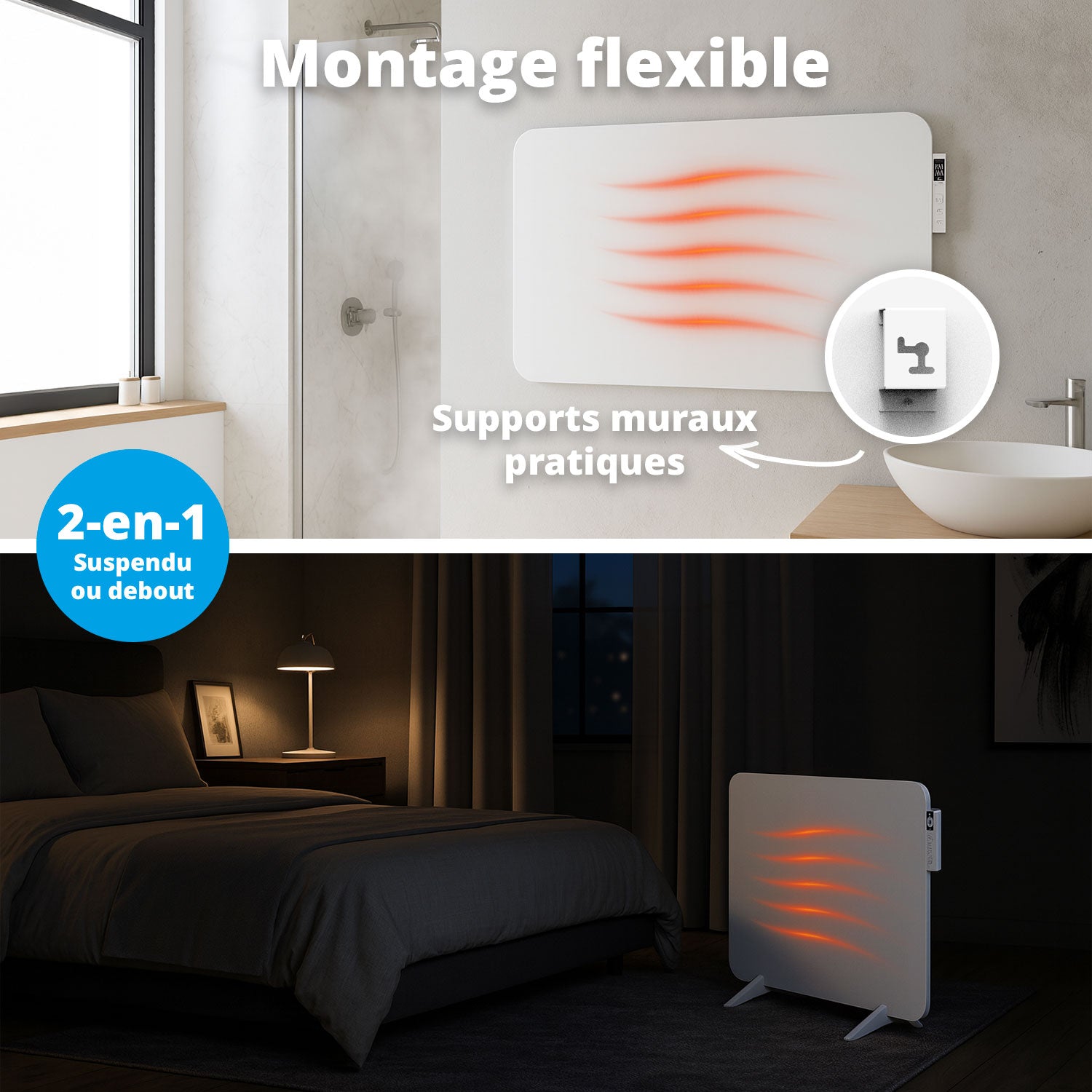 Chauffage infrarouge intelligent FlinQ - Panneau chauffant électrique 450 W - Noir