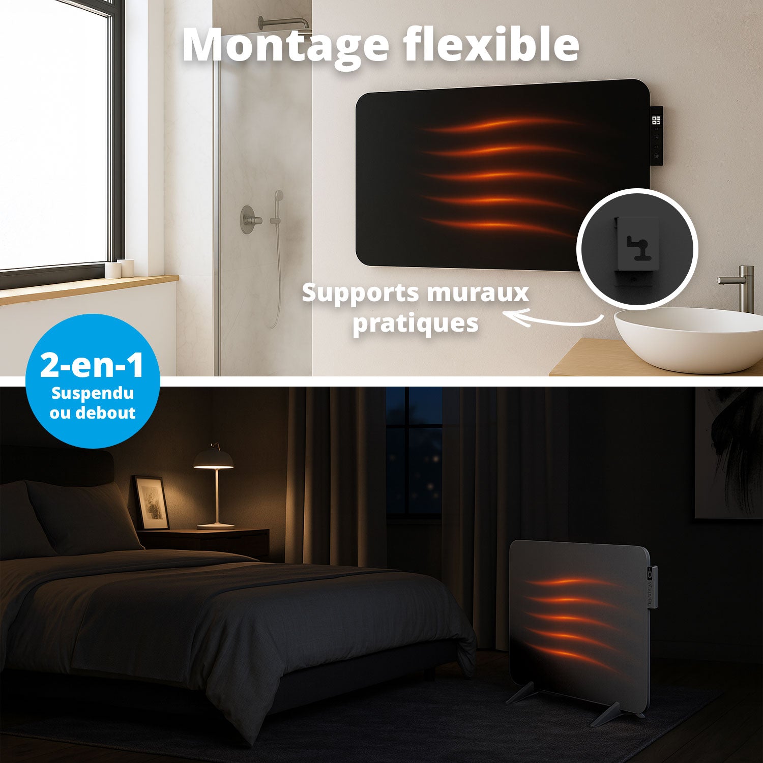 Chauffage infrarouge intelligent FlinQ - Panneau chauffant électrique 450 W - Noir