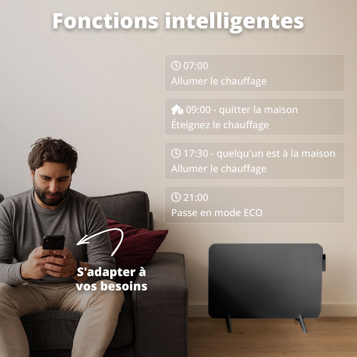 Chauffage infrarouge intelligent FlinQ - Panneau chauffant électrique 450 W - Noir