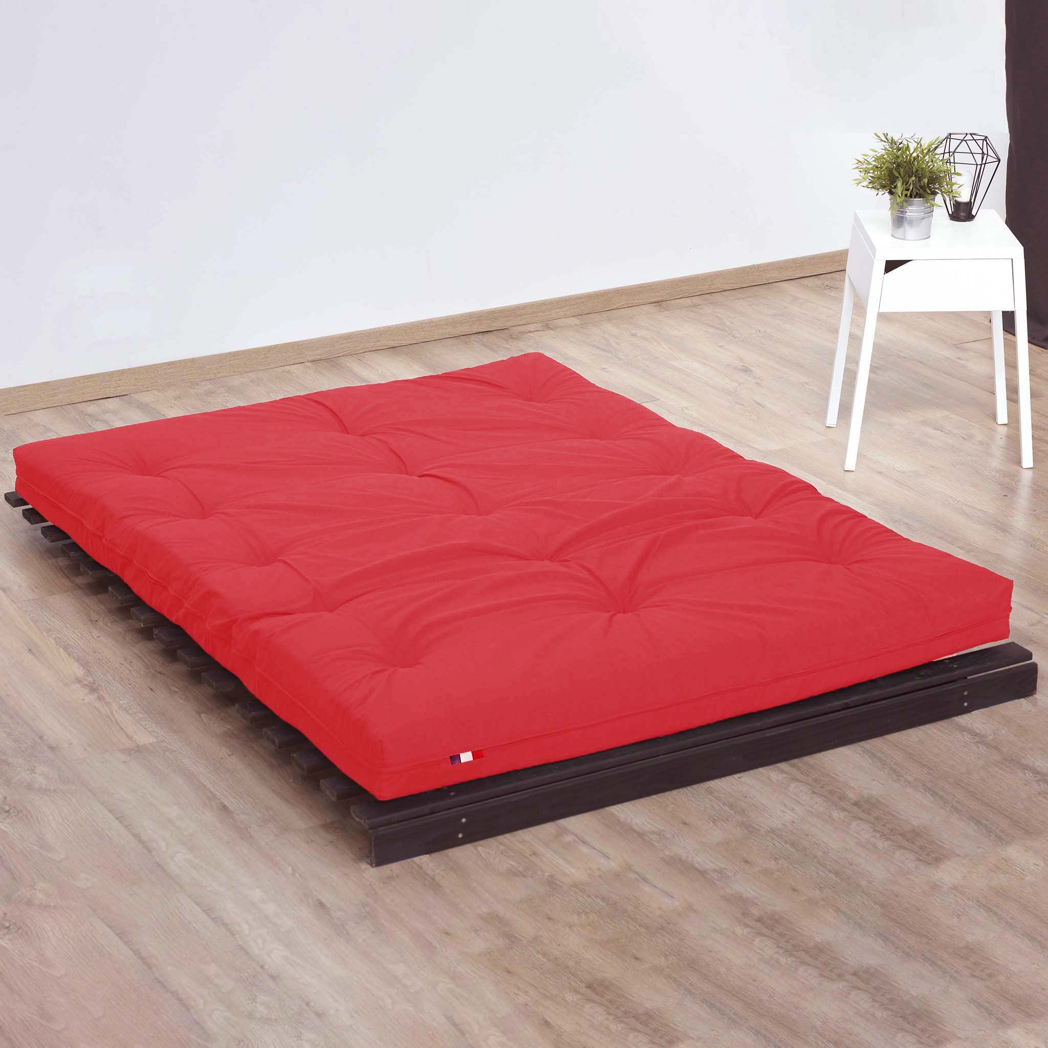 Matelas futon latex et fibres, fabrication française Couleur - Rouge, Dimensions - 140 x 190 cm