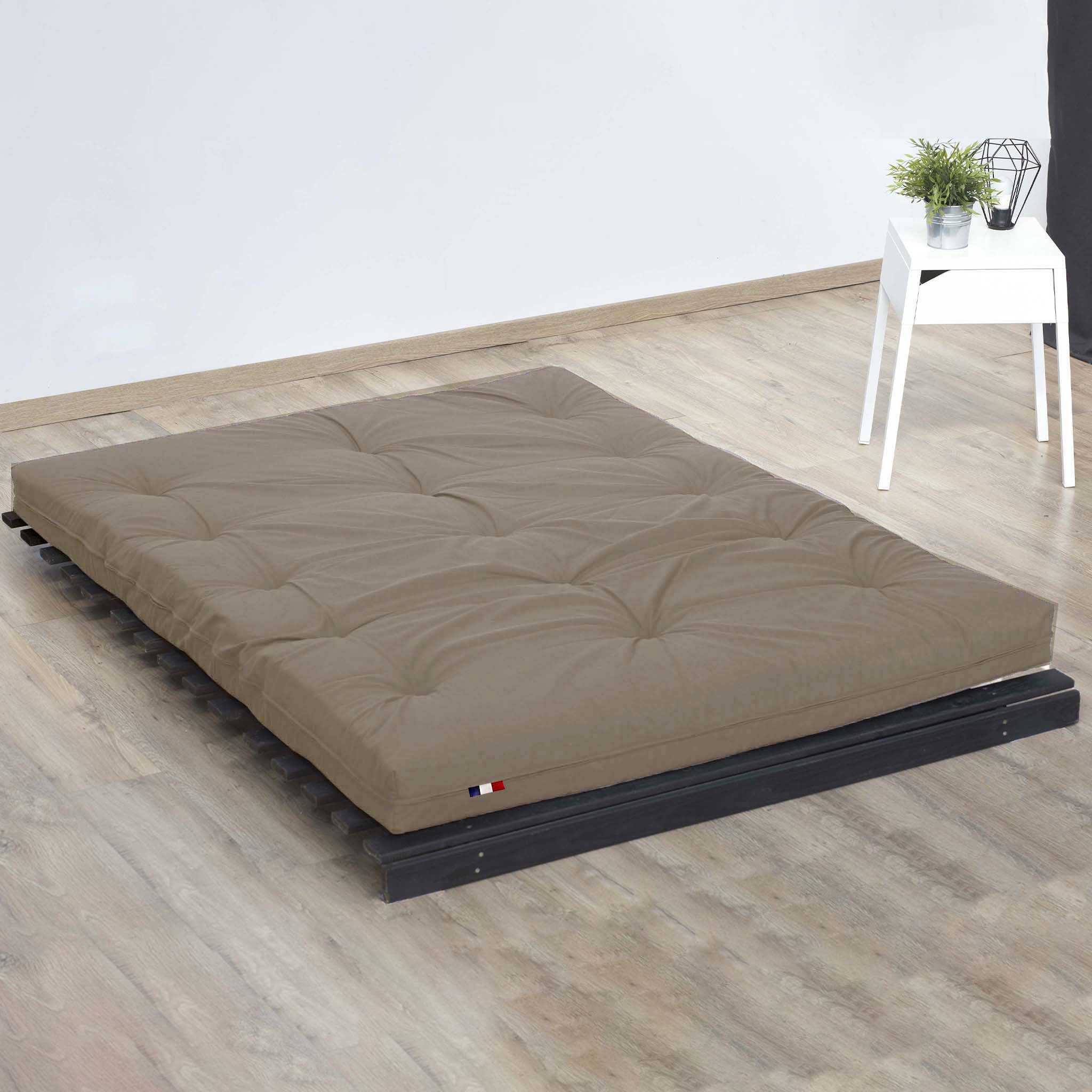 Matelas futon latex et fibres, fabrication française Couleur - Taupe, Dimensions - 140 x 190 cm