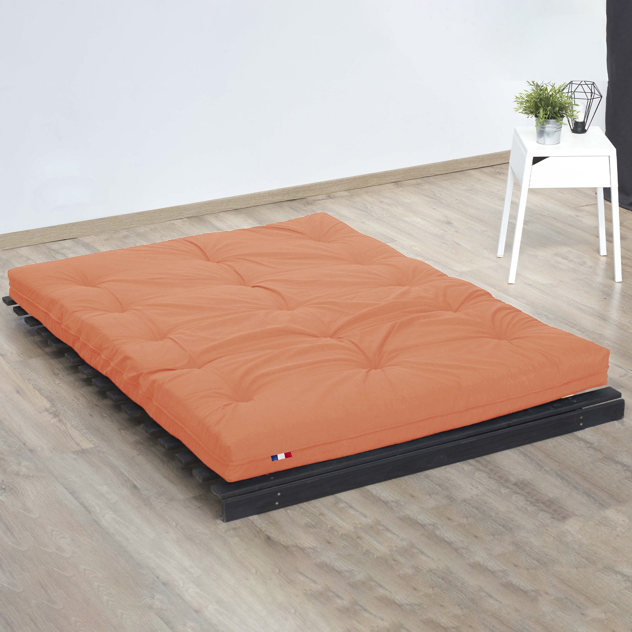 Matelas futon coton et fibres recyclés, fabriqué en France Couleur - Goyave, Dimensions - 140 x 190 cm