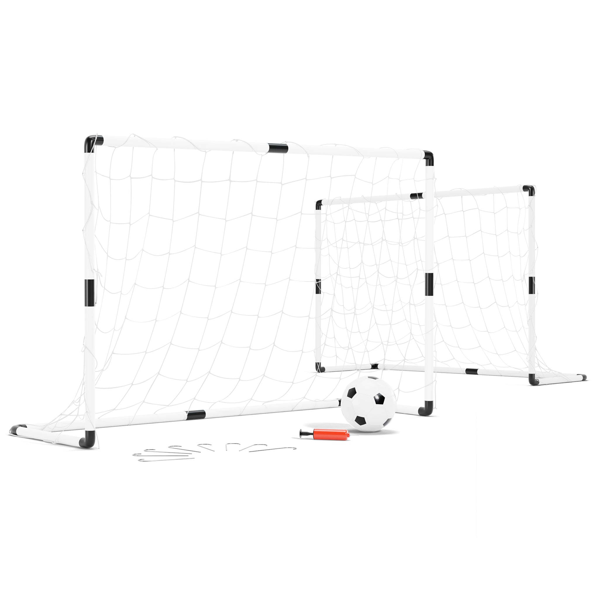 2 cages de foot pour enfant 120 x 80cm, 1 ballon et pompe inclus, intérieur/extérieur