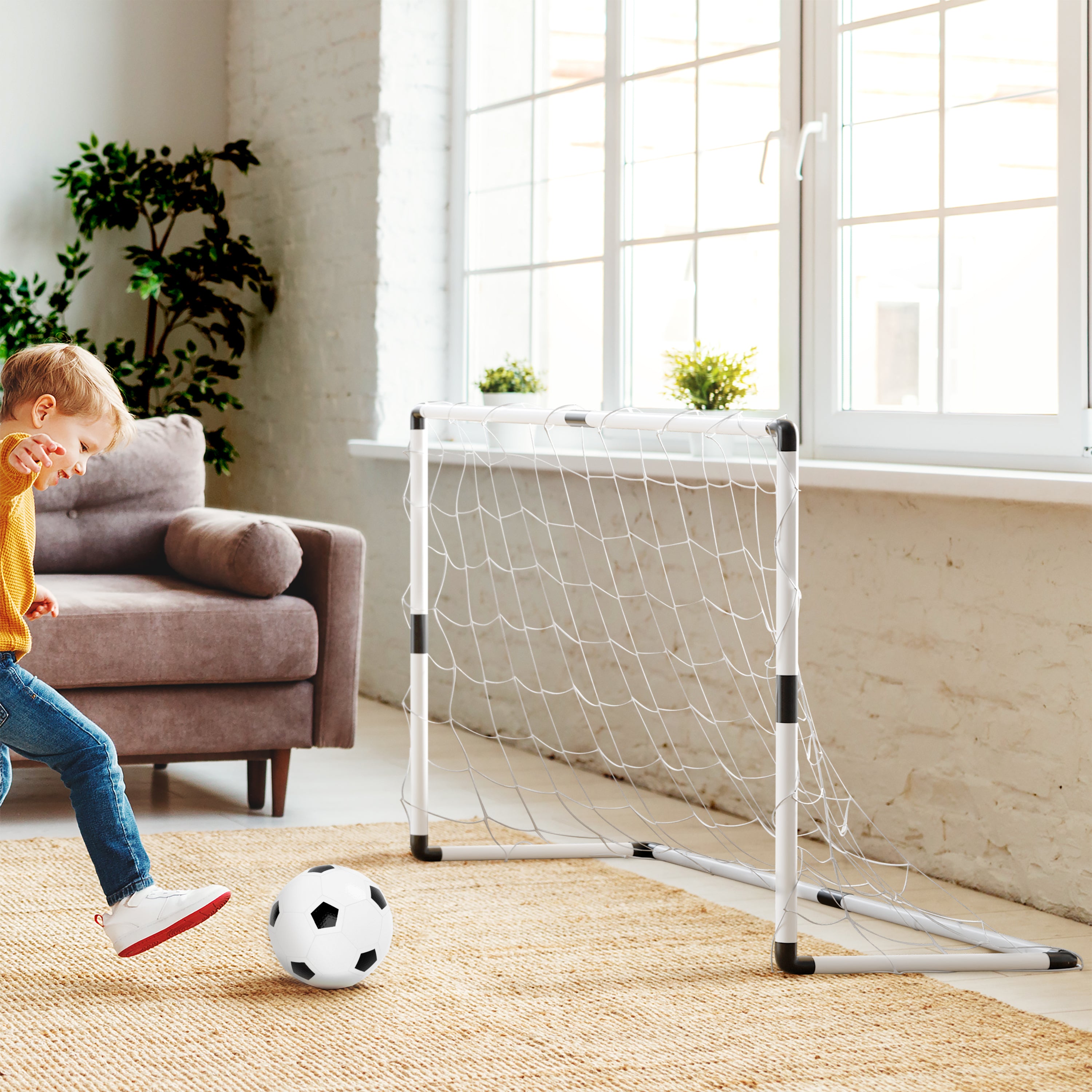 2 cages de foot pour enfant 120 x 80cm, 1 ballon et pompe inclus, intérieur/extérieur