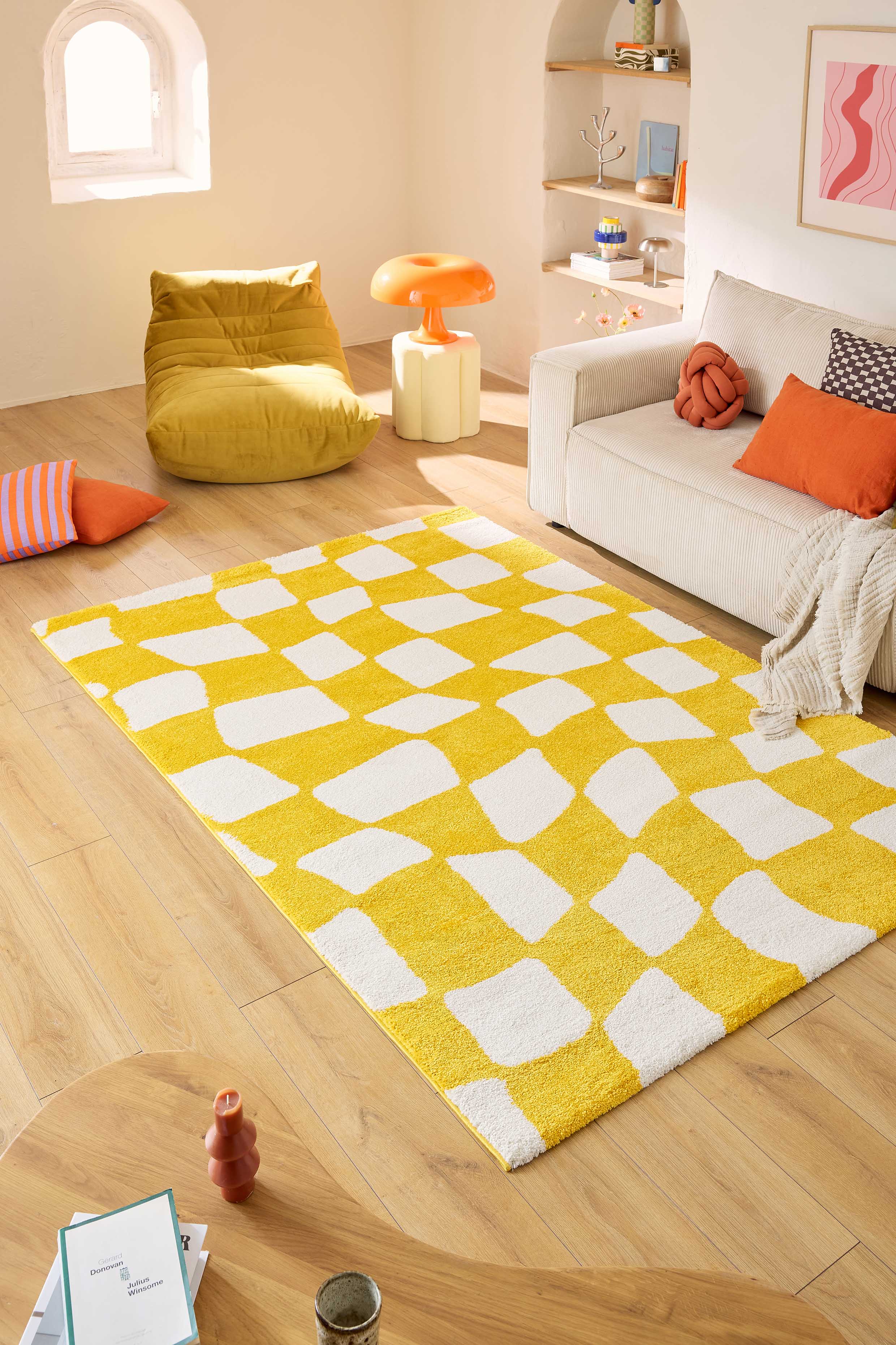 Tapis vintage année 70 jaune - Groovy