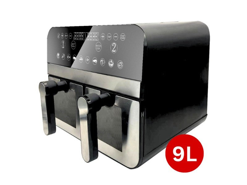 Friteuse à air numérique double panier 2400W Acier Inoxydable avec fenêtre 9L