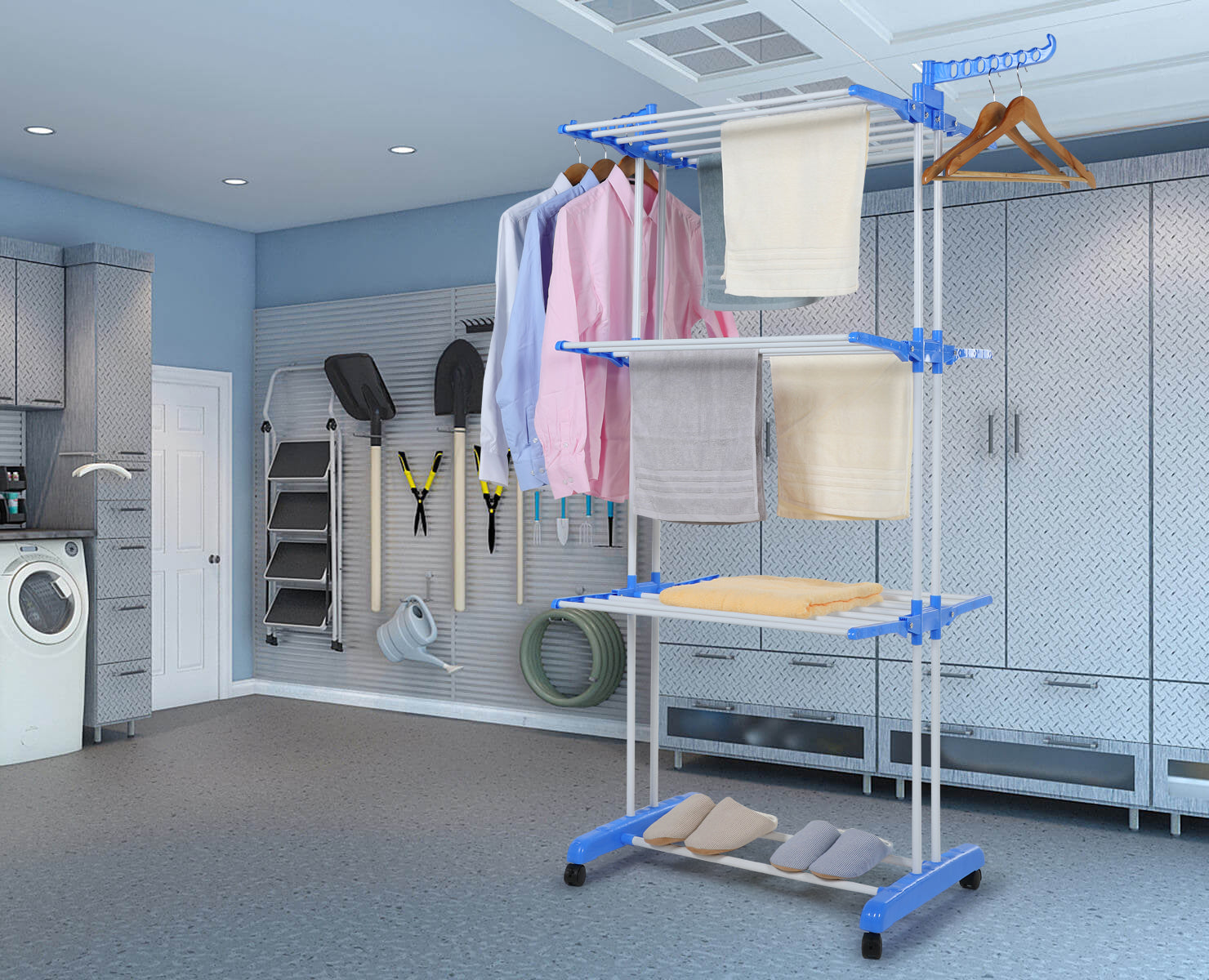 Séchoir multifonctions 20m d'étendage Bleu