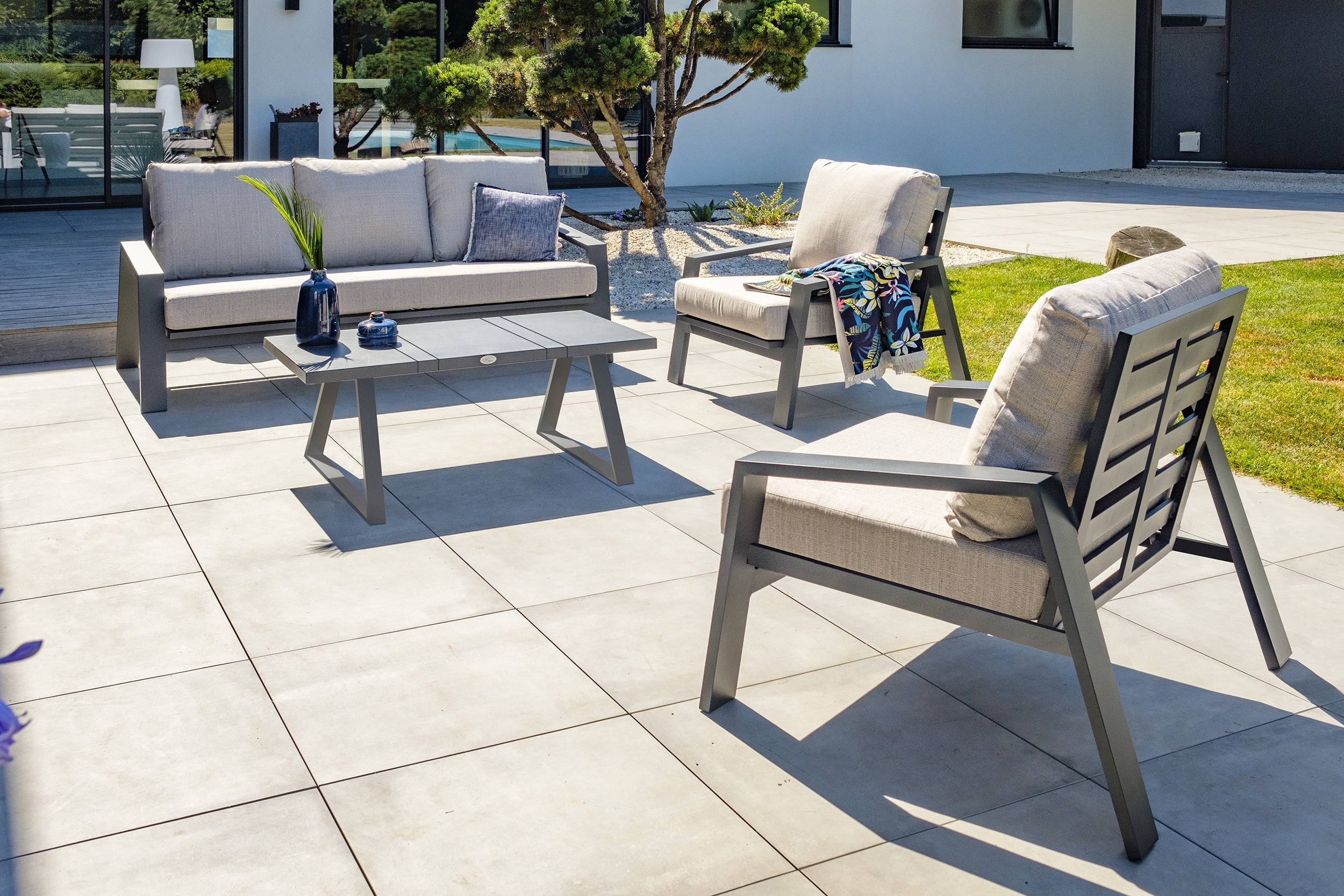Salon bas de jardin IBIZA 5 places en aluminium - GRIS ANTHRACITE