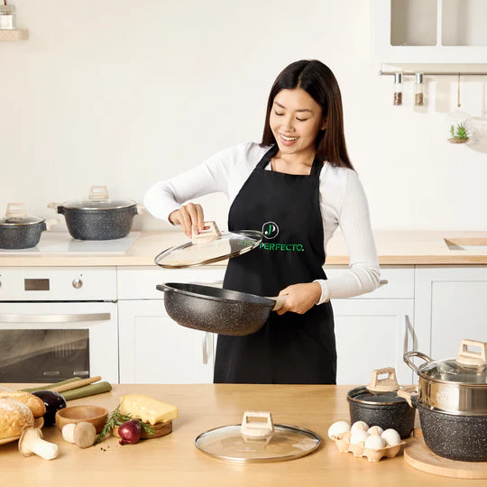 Batterie de Cuisine 15 pièces avec cuisseur à vapeur Antiadhésives en Granit noir - Tous feux dont induction