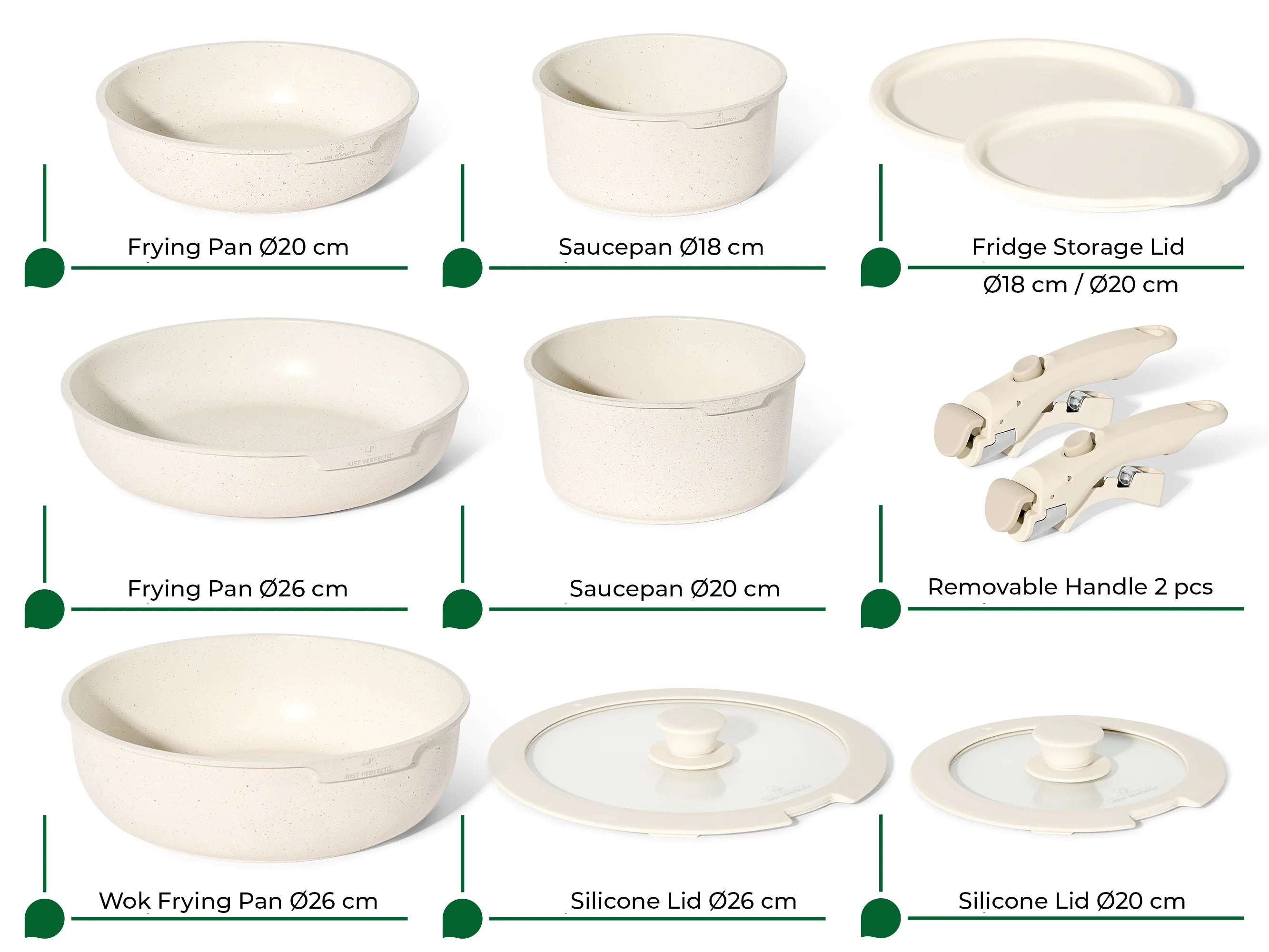 Batterie de cuisine 11 pièces avec poignées amovibles en Granit Beige - Tous feux dont induction