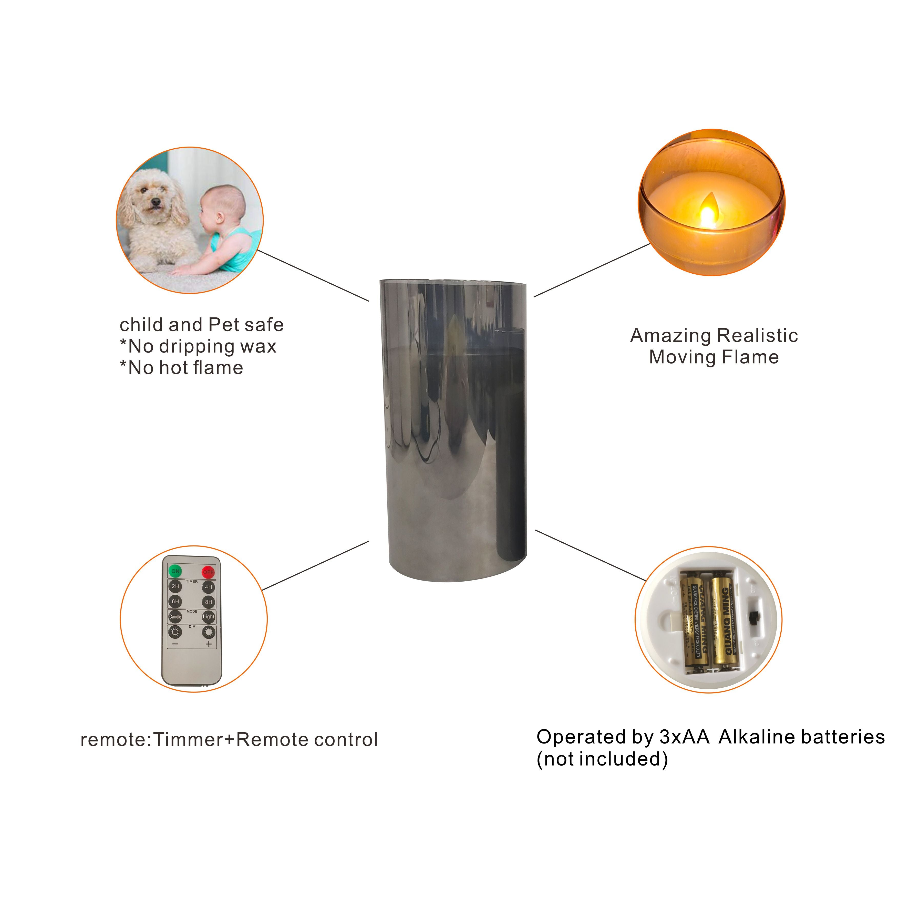 Lot de 3 Bougie LED en verre fumé - Argenté