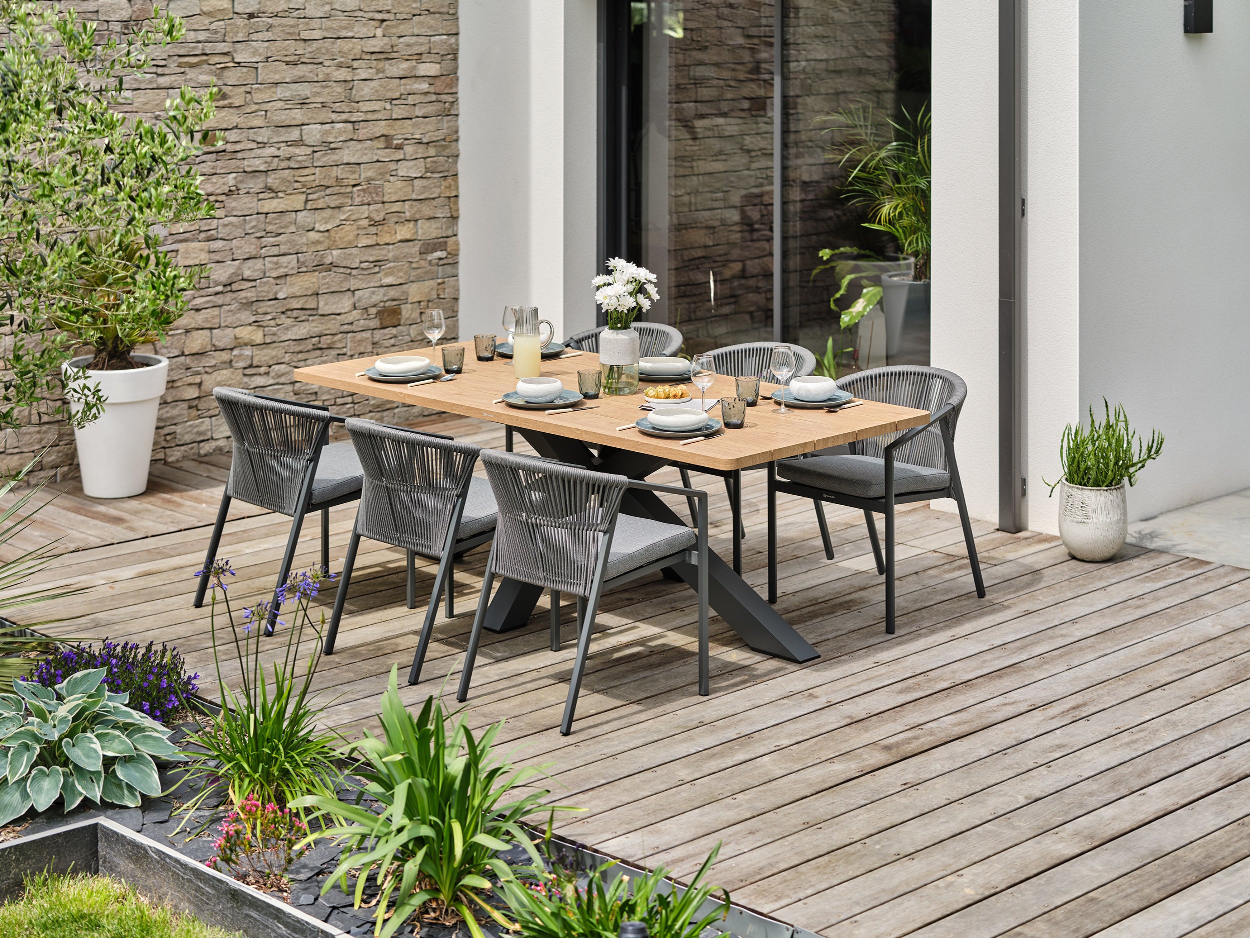 Ensemble repas de jardin Kelia 6 places - Gris anthracite 220 cm