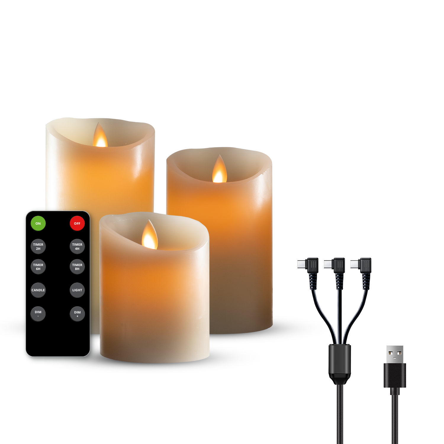 3 Bougies LED rechargeables – Taupe