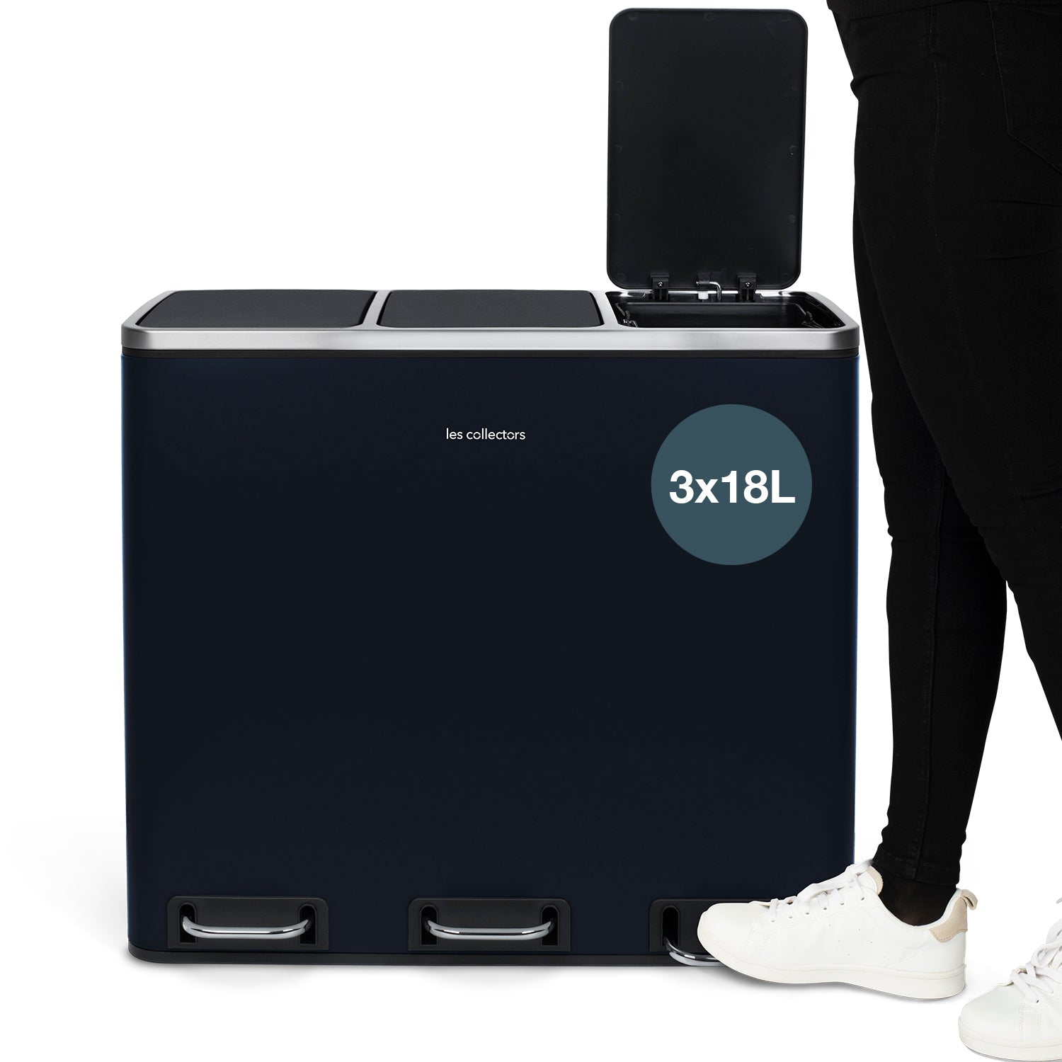 Poubelle de tri 3x18L Bleu Nuit
