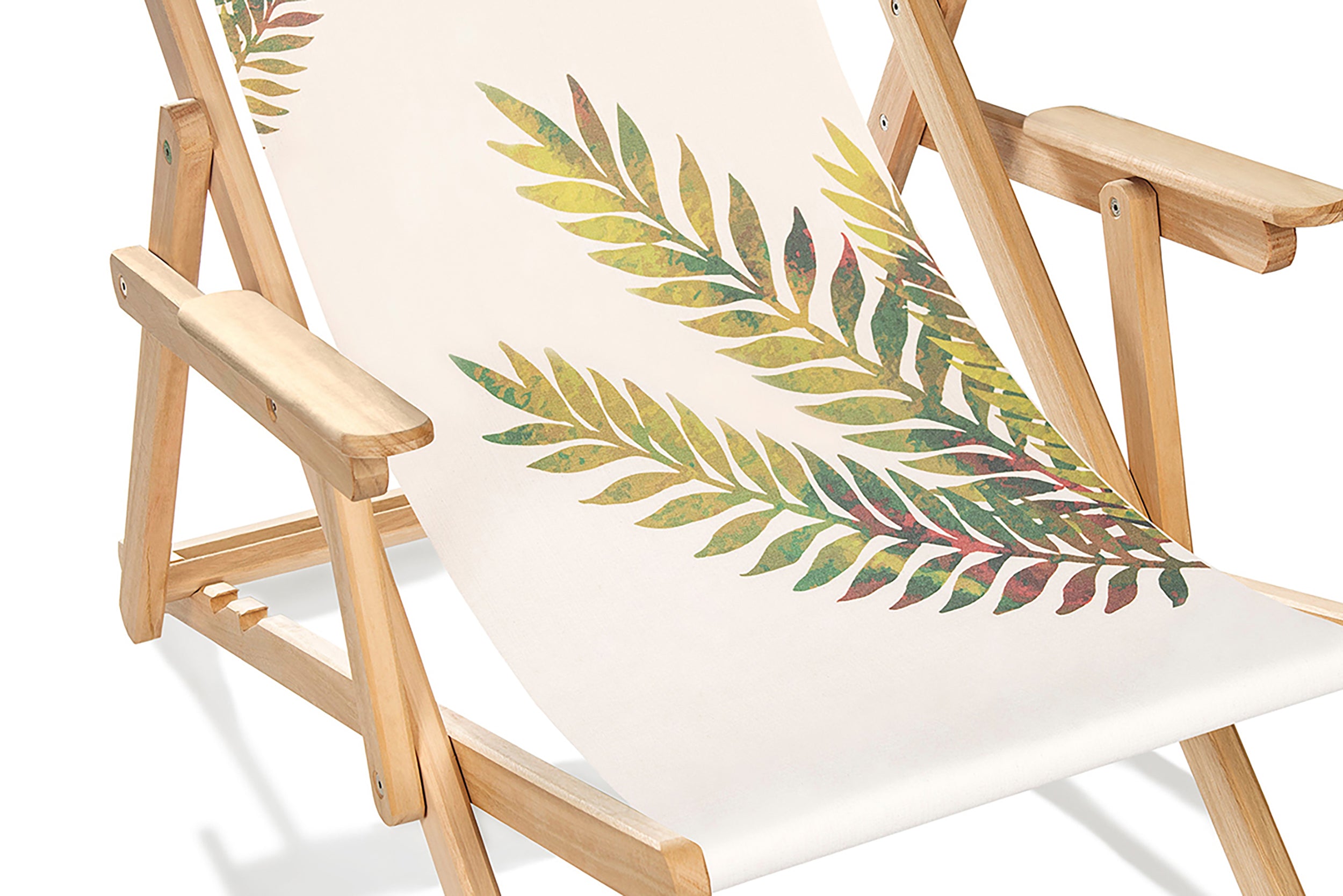Chilienne de jardin pliante LONA en bois d'eucalyptus et toile 100% coton - FEUILLES LICHEN