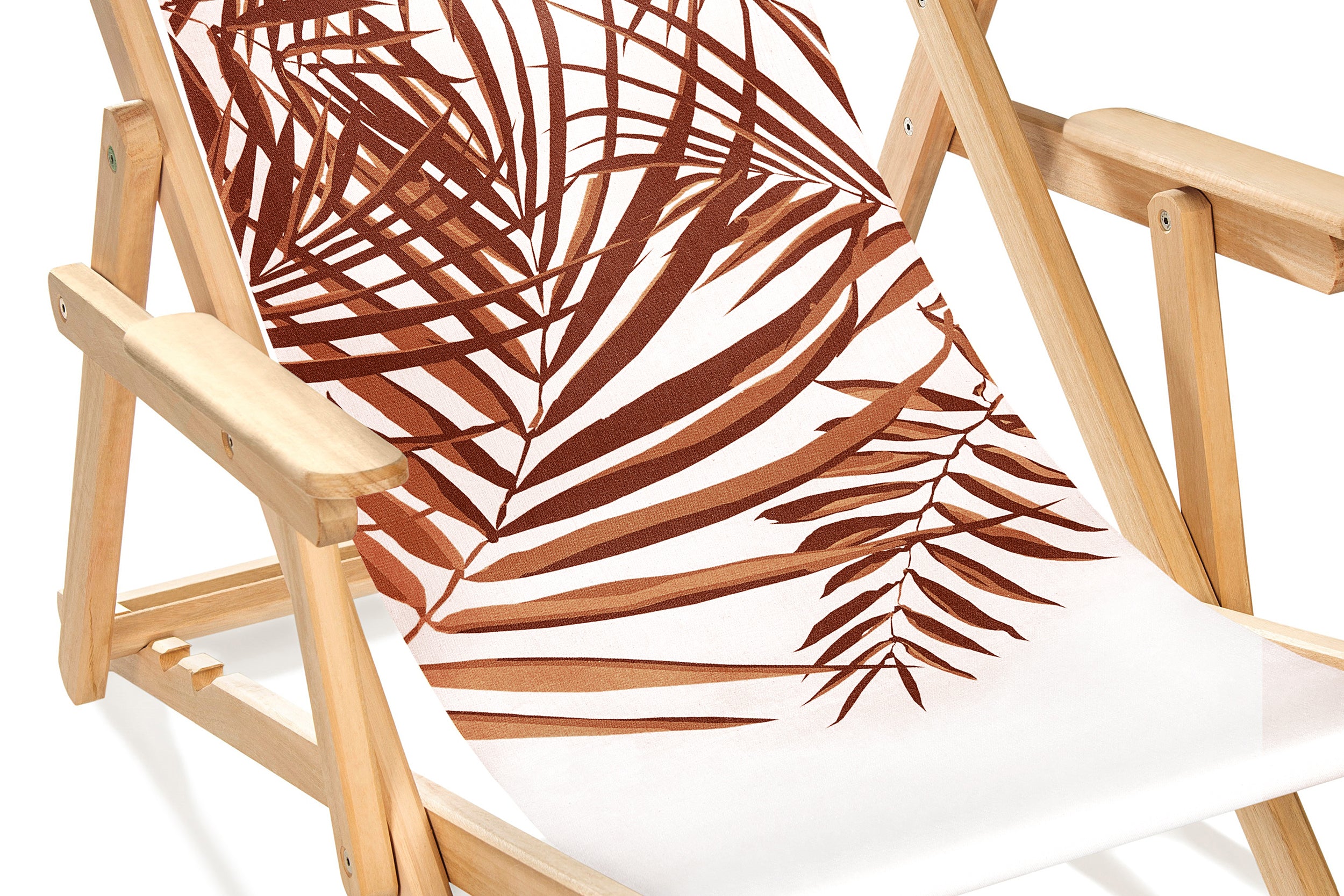 Chilienne pliante de jardin LONA en bois d'eucalyptus et toile 100% coton - PALME BRIQUE