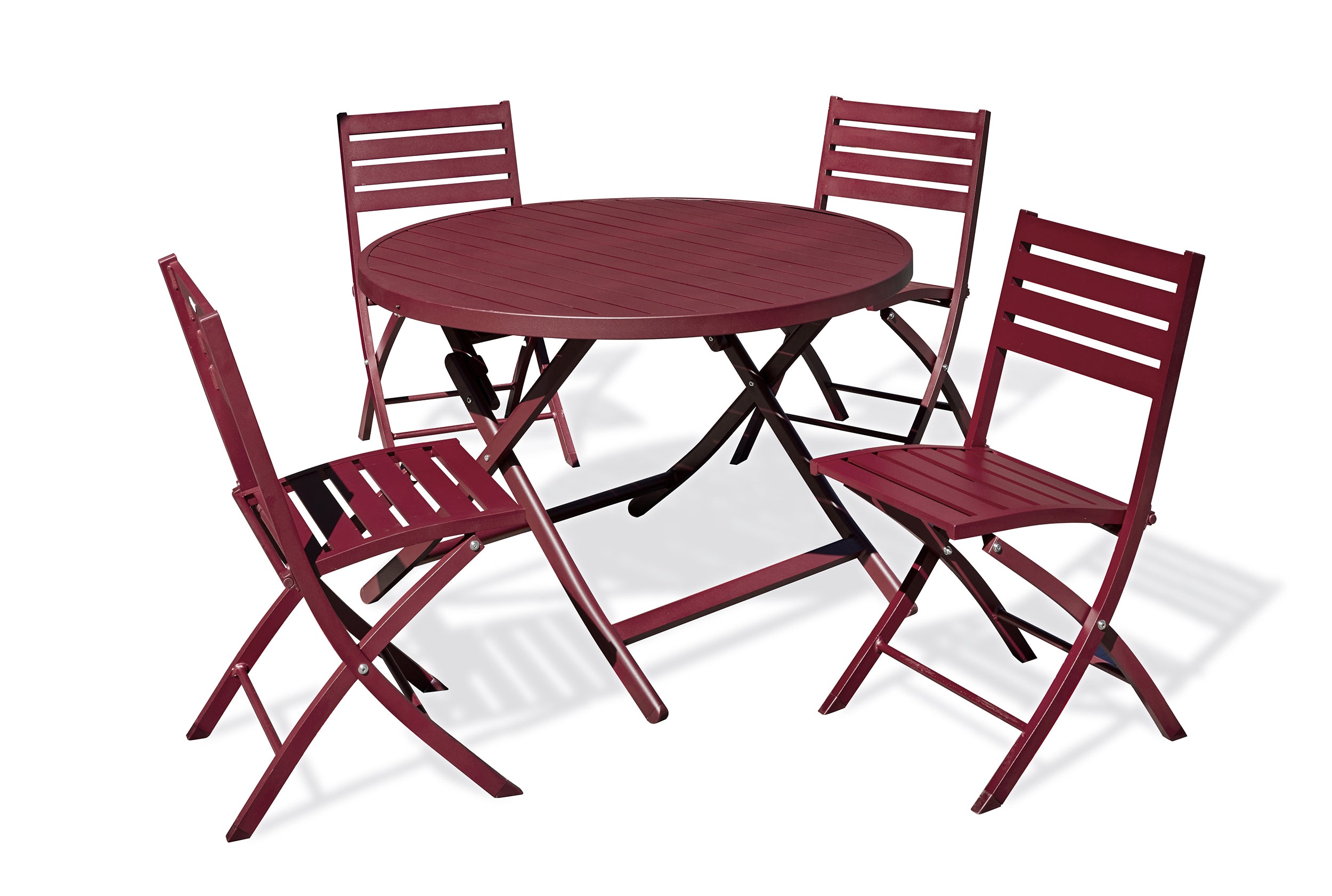 Table de jardin MARIUS-TB110-CARMIN pliante et 4 chaises MARIUS-CP-CARMIN pliantes