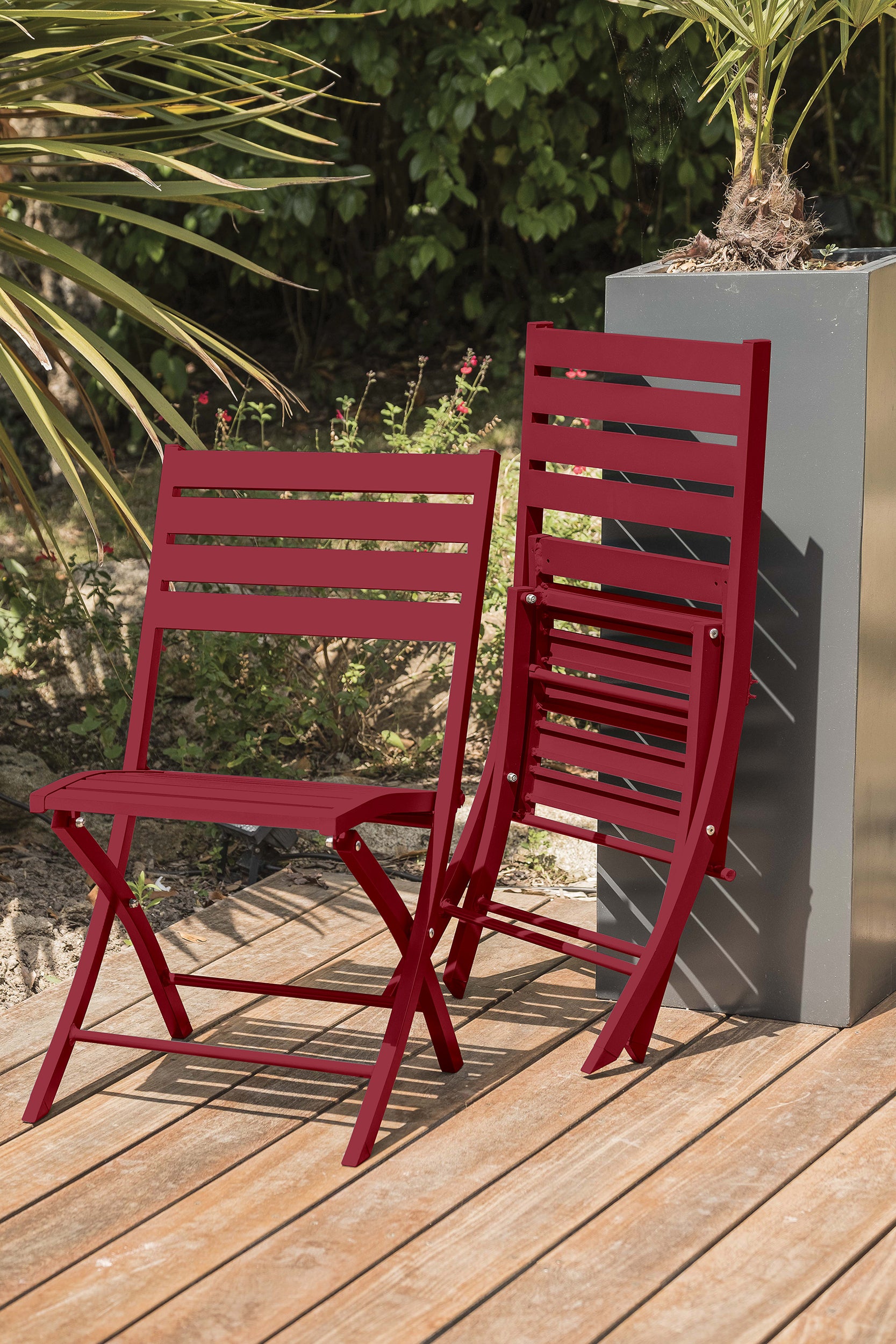 Table de jardin MARIUS-TB110-CARMIN pliante et 4 chaises MARIUS-CP-CARMIN pliantes