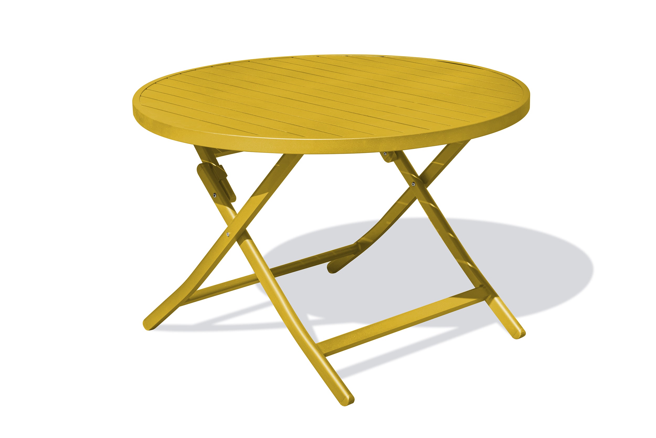 Table de jardin pliante MARIUS (diam. 110 cm) en aluminium - MOUTARDE