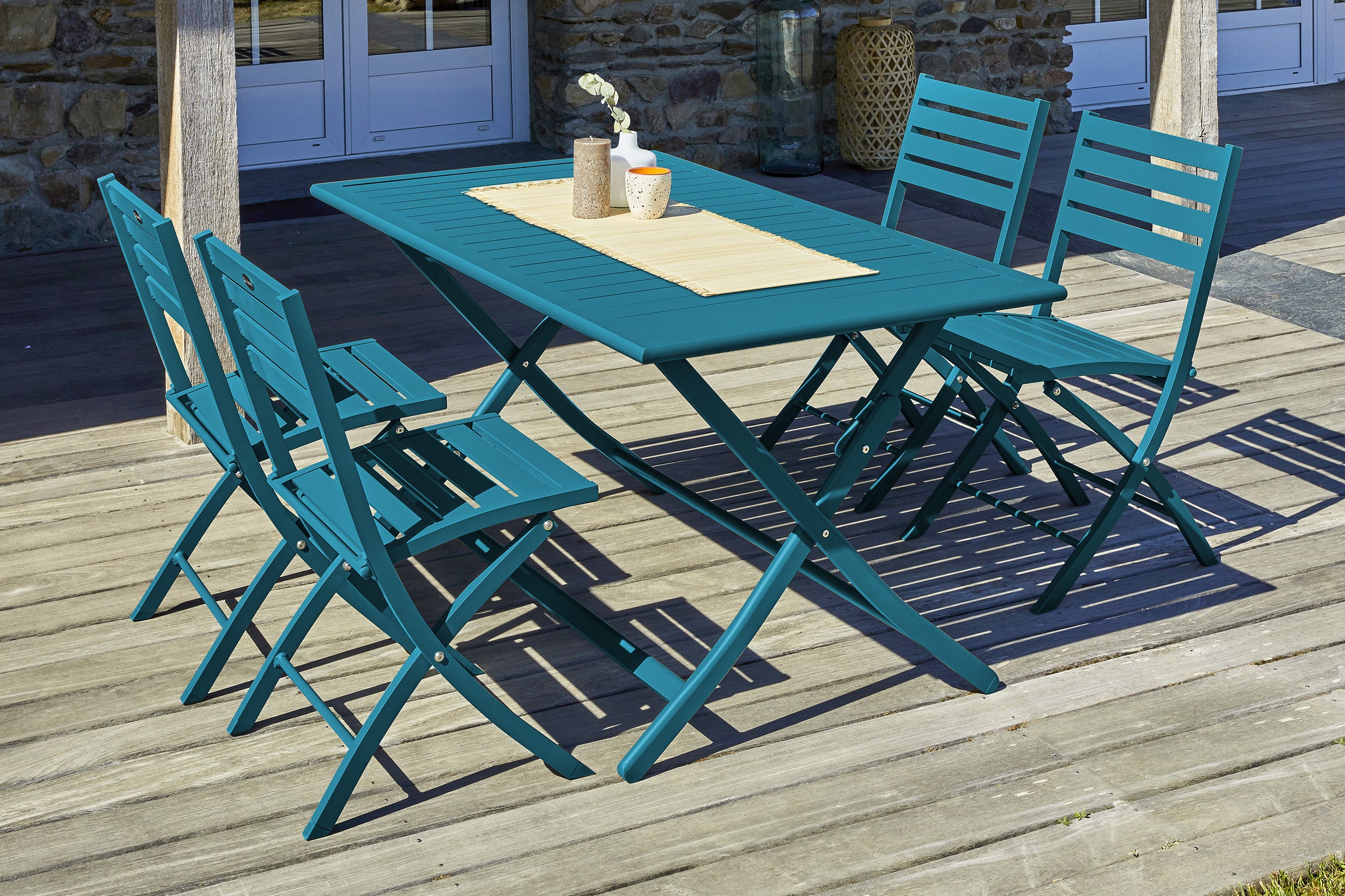 Table de jardin MARIUS-TB140-CANARD pliante et 4 chaises MARIUS-CP-CANARD pliantes