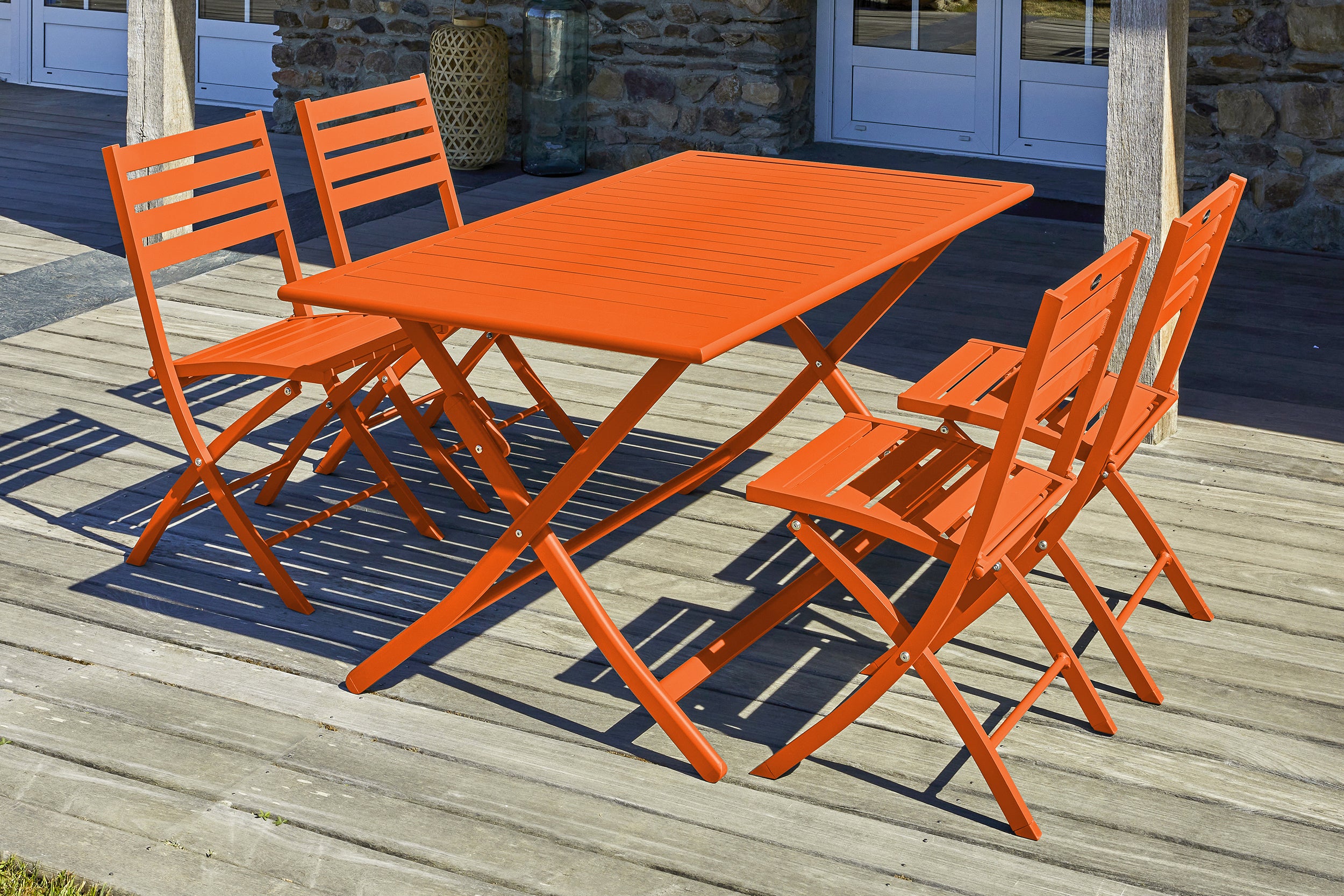 Table de jardin pliante MARIUS-TB140-ORANGE et 4 chaises MARIUS-CP-ORANGE pliantes