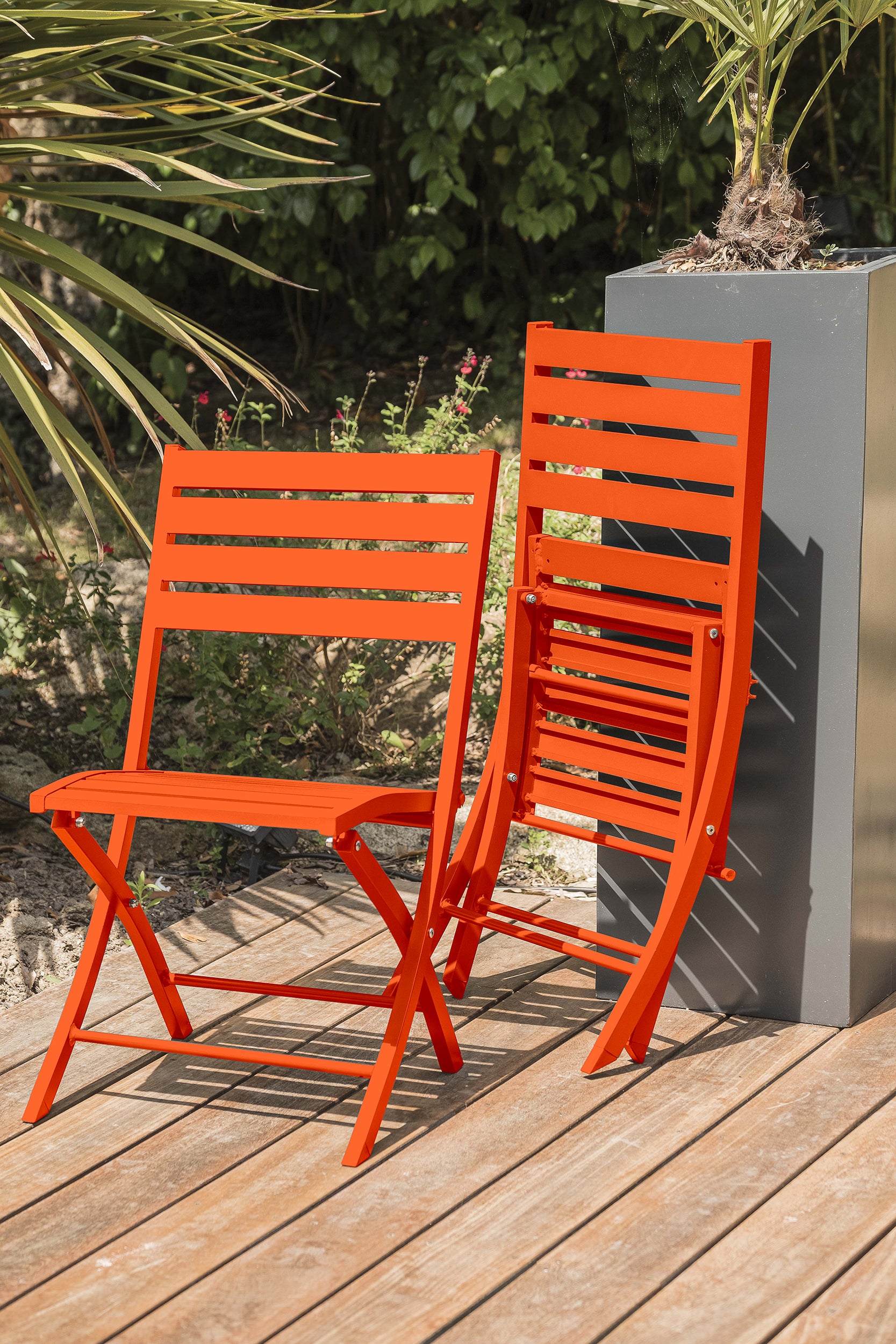 Table de jardin pliante MARIUS-TB140-ORANGE et 4 chaises MARIUS-CP-ORANGE pliantes