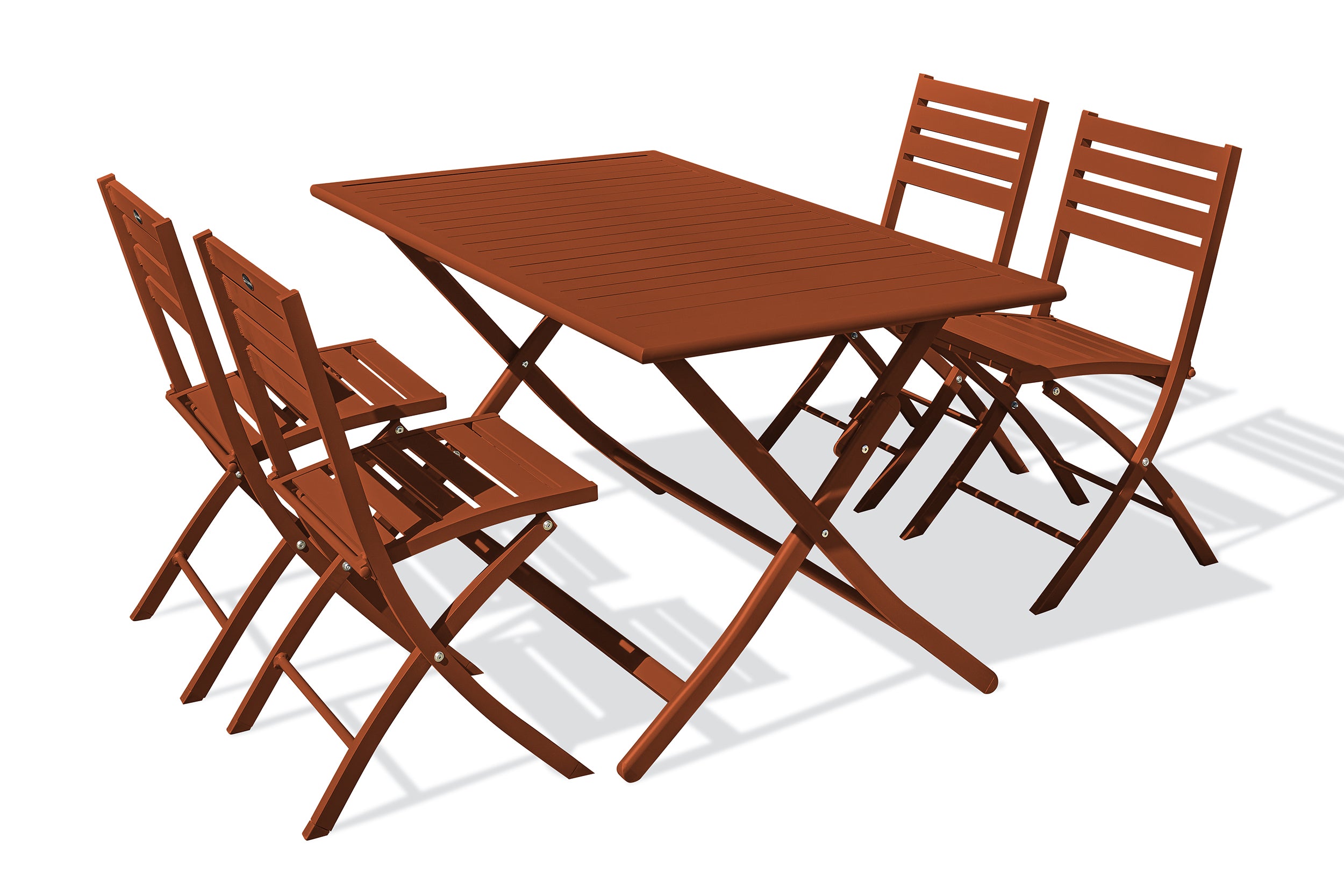 Table de jardin MARIUS-TB140-TERRA pliante et 4 chaises MARIUS-CP-TERRACOTTA pliantes
