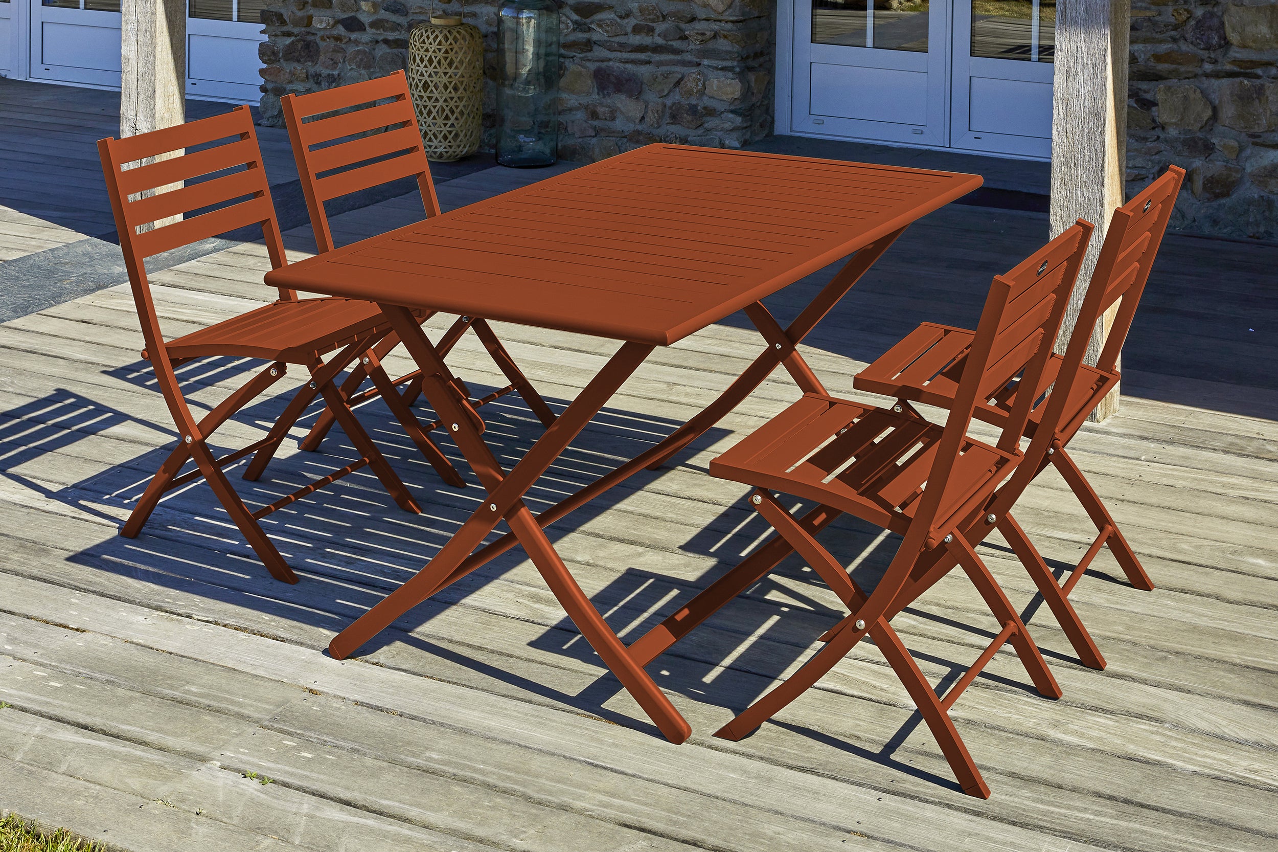 Table de jardin MARIUS-TB140-TERRA pliante et 4 chaises MARIUS-CP-TERRACOTTA pliantes