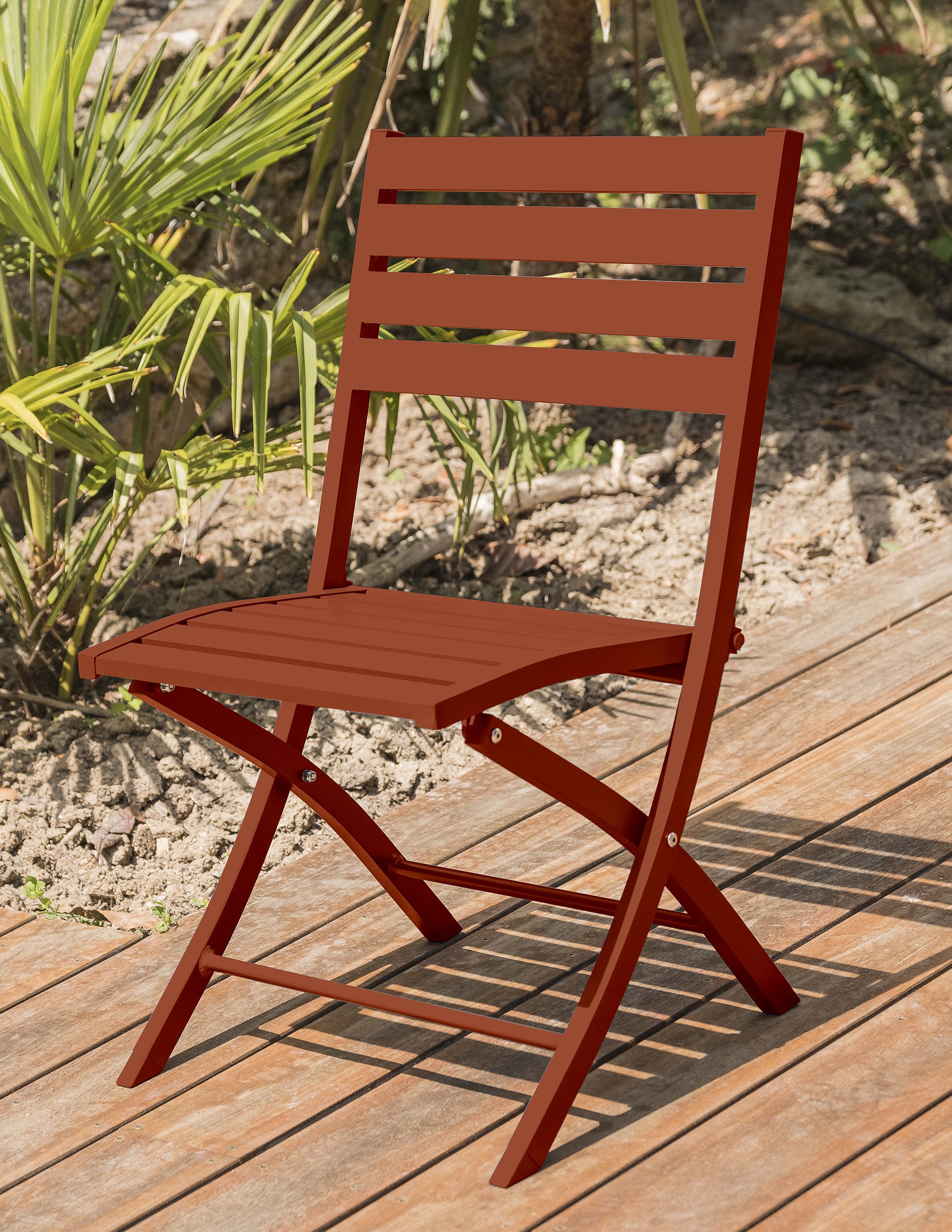 Table de jardin MARIUS-TB140-TERRA pliante et 4 chaises MARIUS-CP-TERRACOTTA pliantes