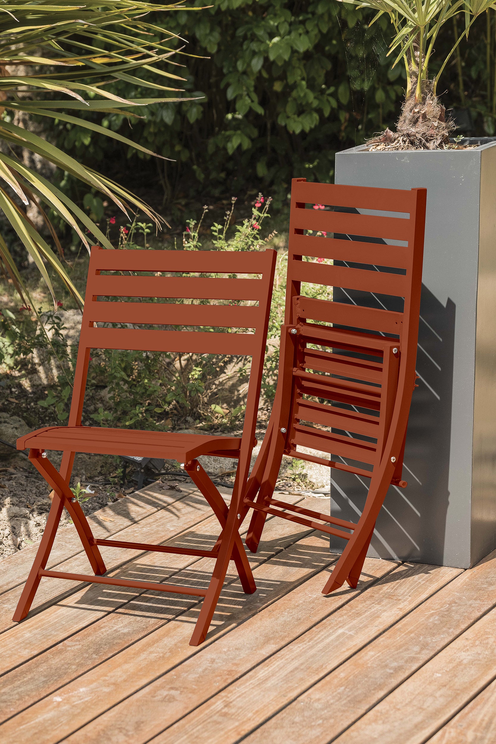 Table de jardin MARIUS-TB140-TERRA pliante et 4 chaises MARIUS-CP-TERRACOTTA pliantes
