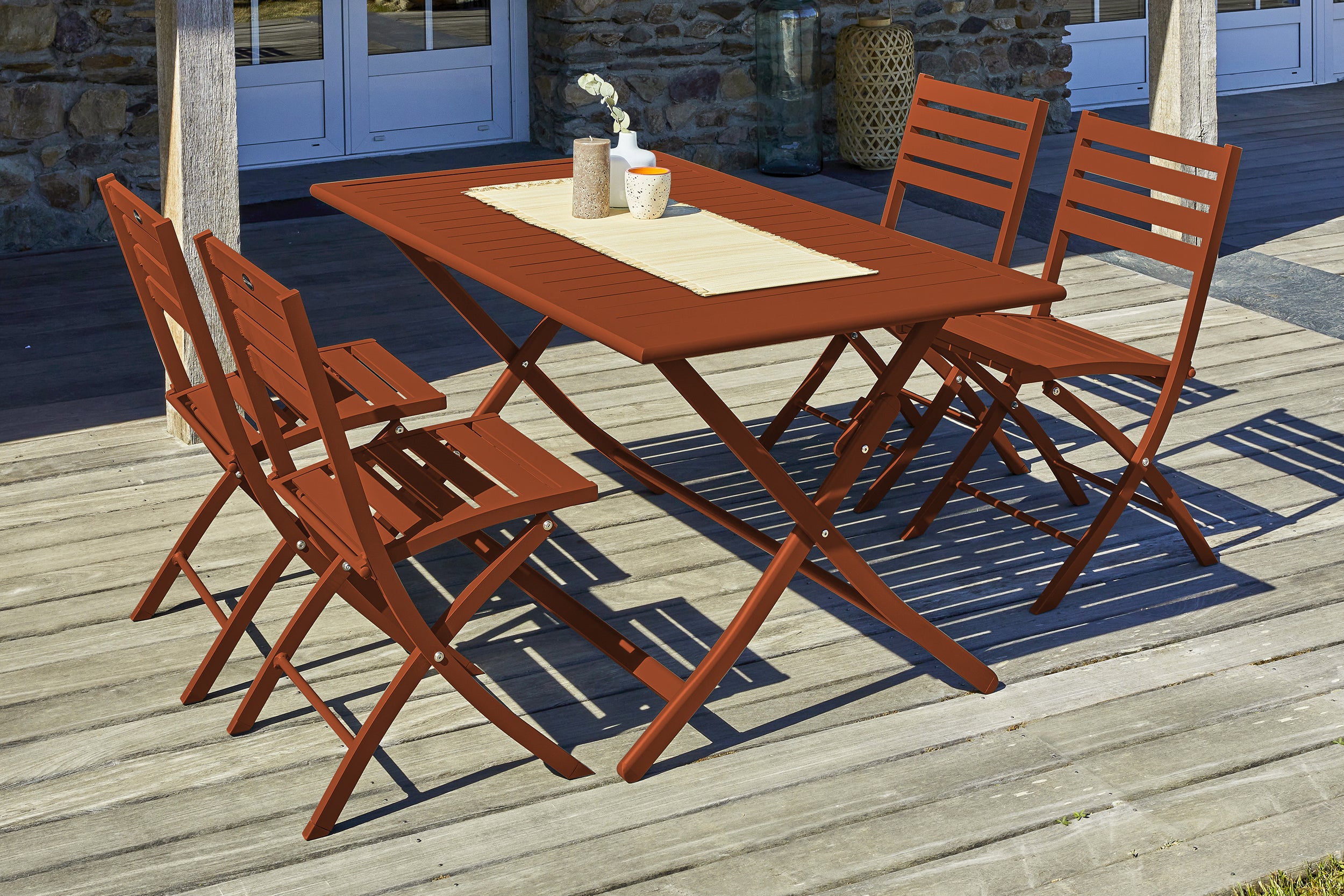 Table de jardin MARIUS-TB140-TERRA pliante et 4 chaises MARIUS-CP-TERRACOTTA pliantes