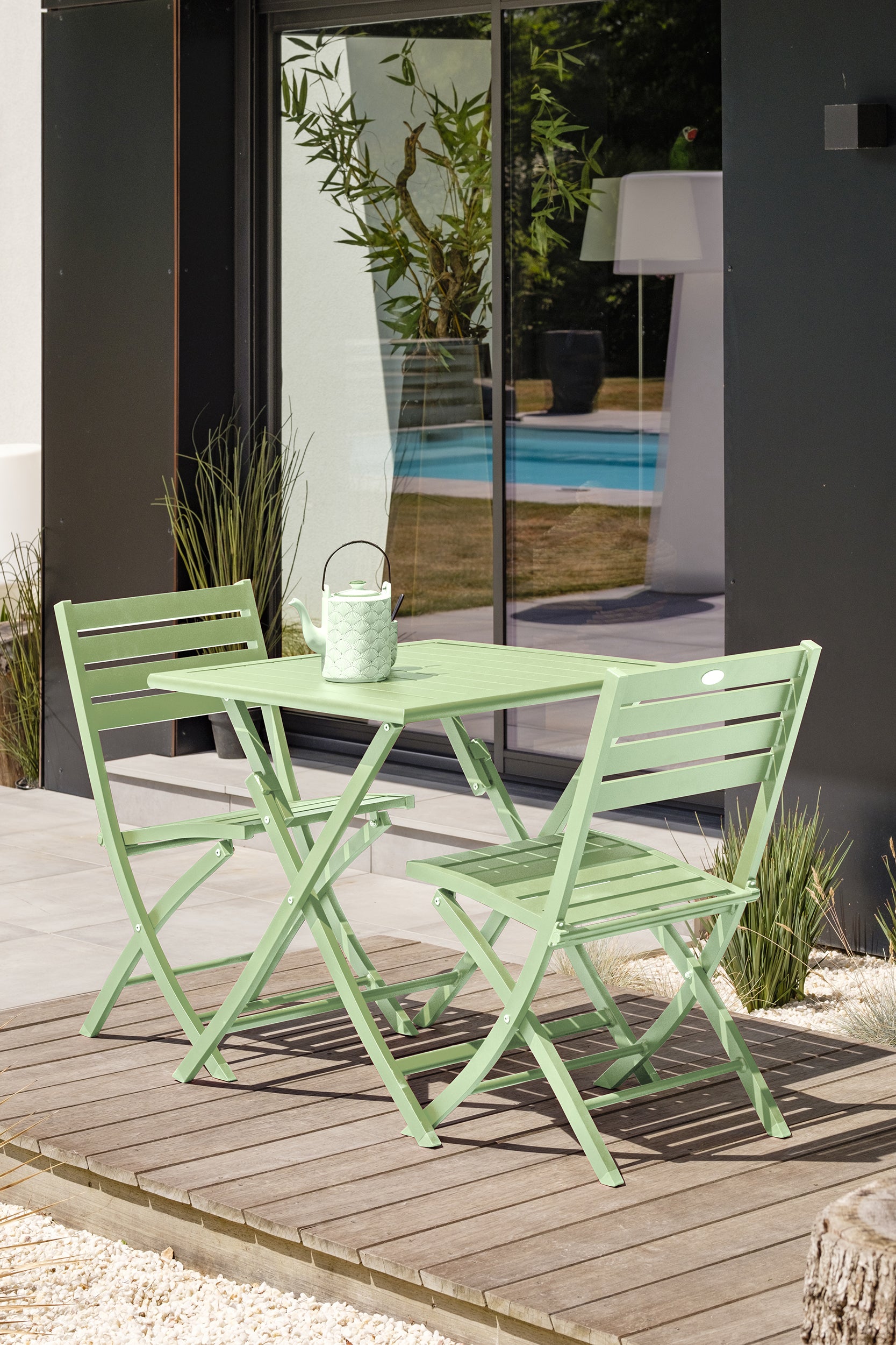 Table de jardin MARIUS-TB70-LAGUNE pliante et 2 chaises MARIUS-CP-LAGUNE pliantes