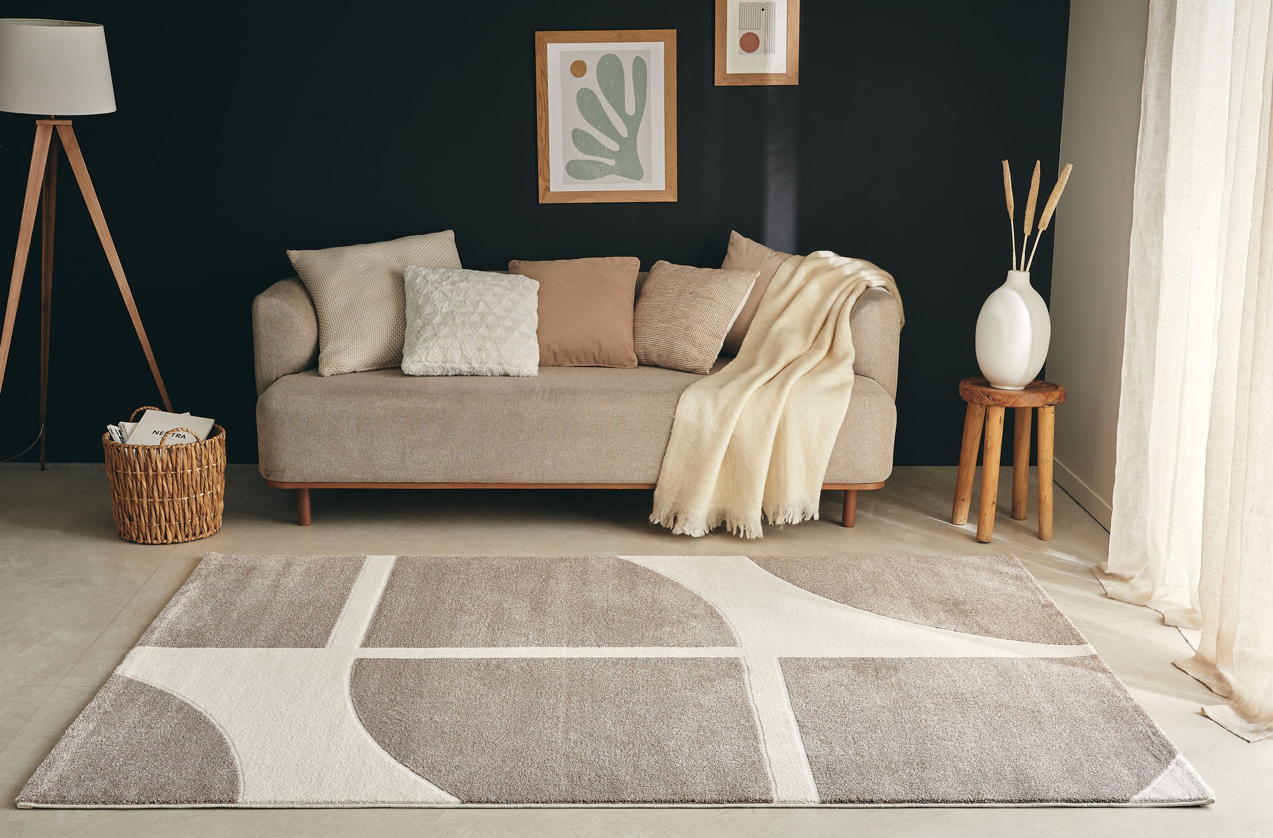 Tapis géométrique en polypropylène - Crème