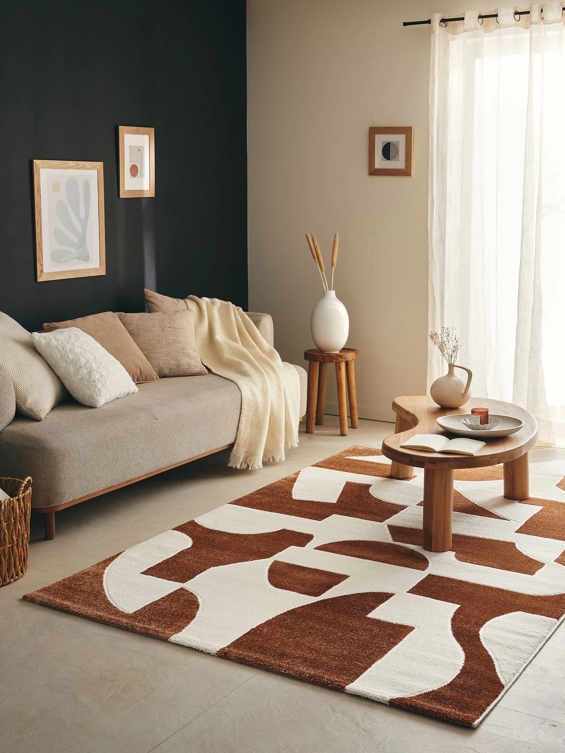 Tapis géométrique en polypropylène marron