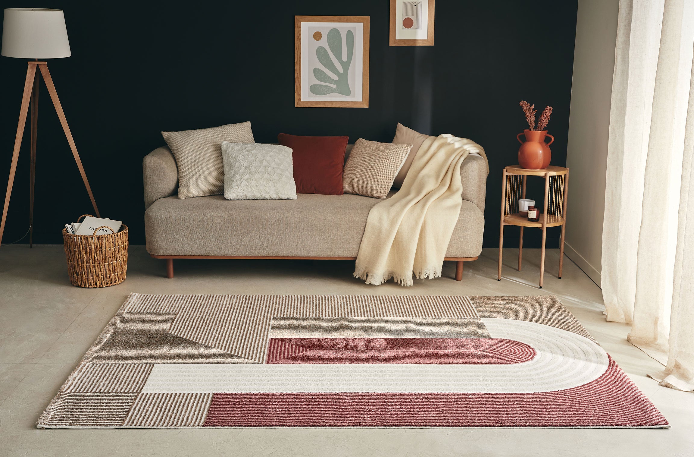 Tapis géométrique en polypropylène à poils courts - Rouge