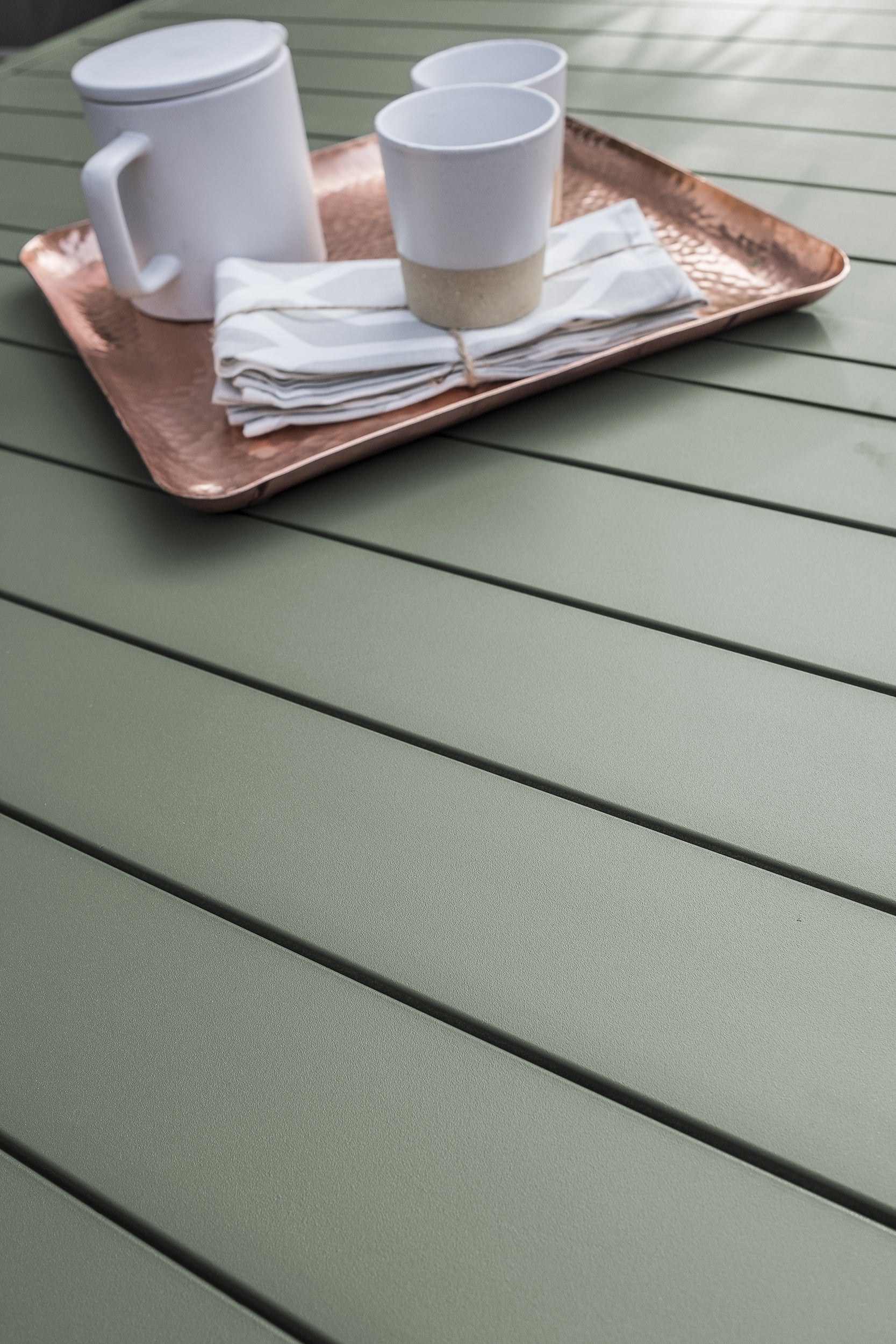 Table de jardin MIAMI (180/240x100 cm) en aluminium avec rallonge automatique - KAKI