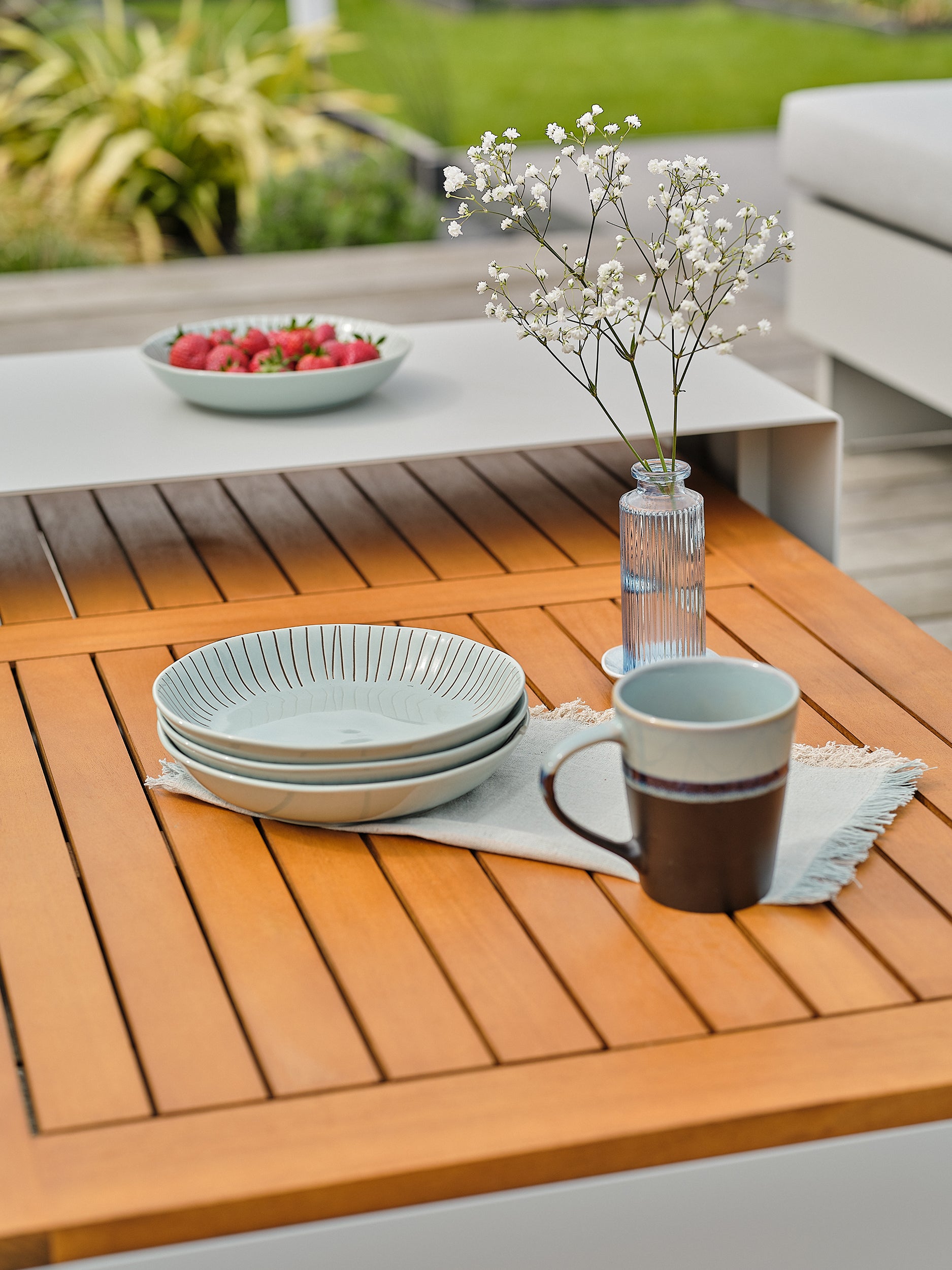 Salon de jardin d'angle Minera aluminium et acacia - Gris