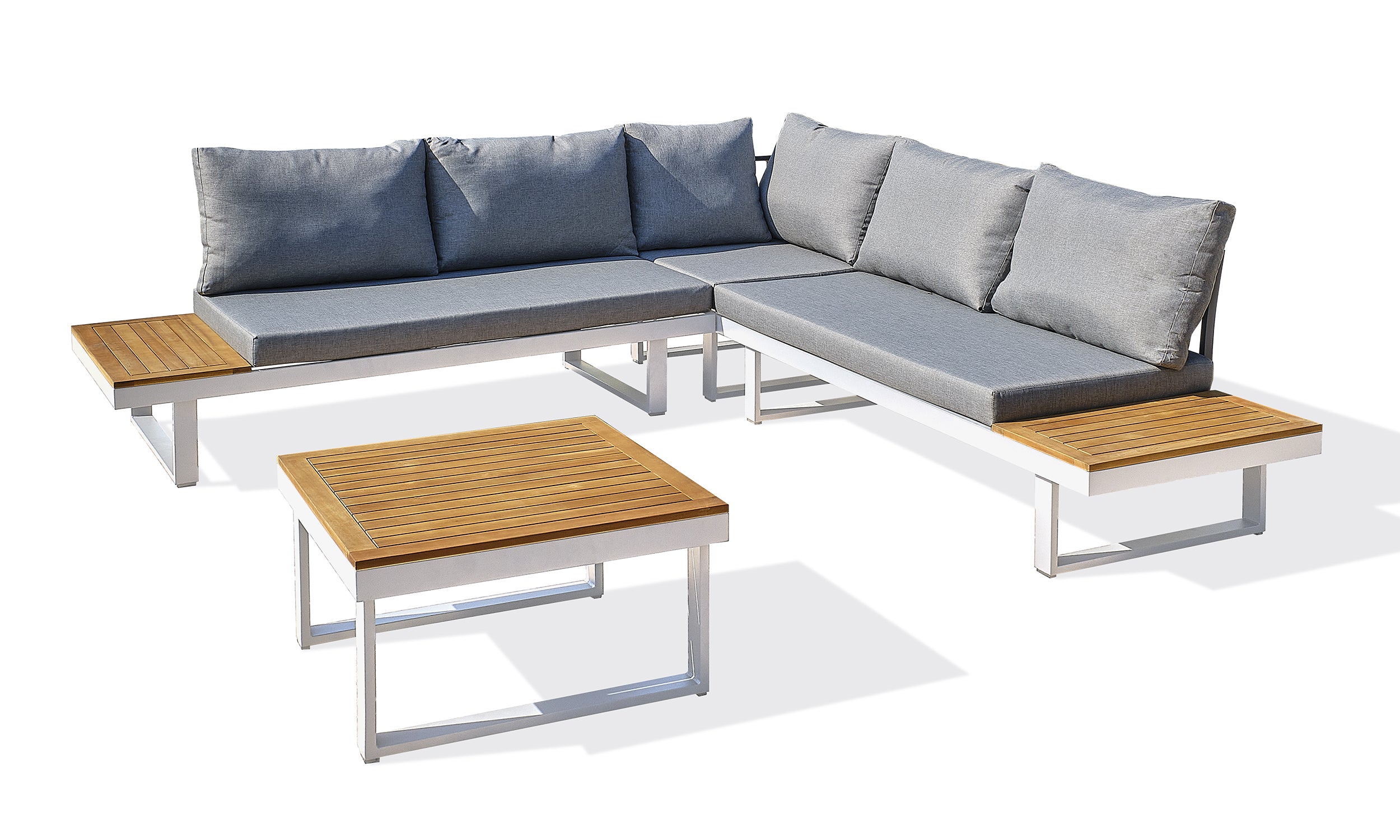 Salon de jardin MIYAKO 5 places en aluminium et acacia - BLANC