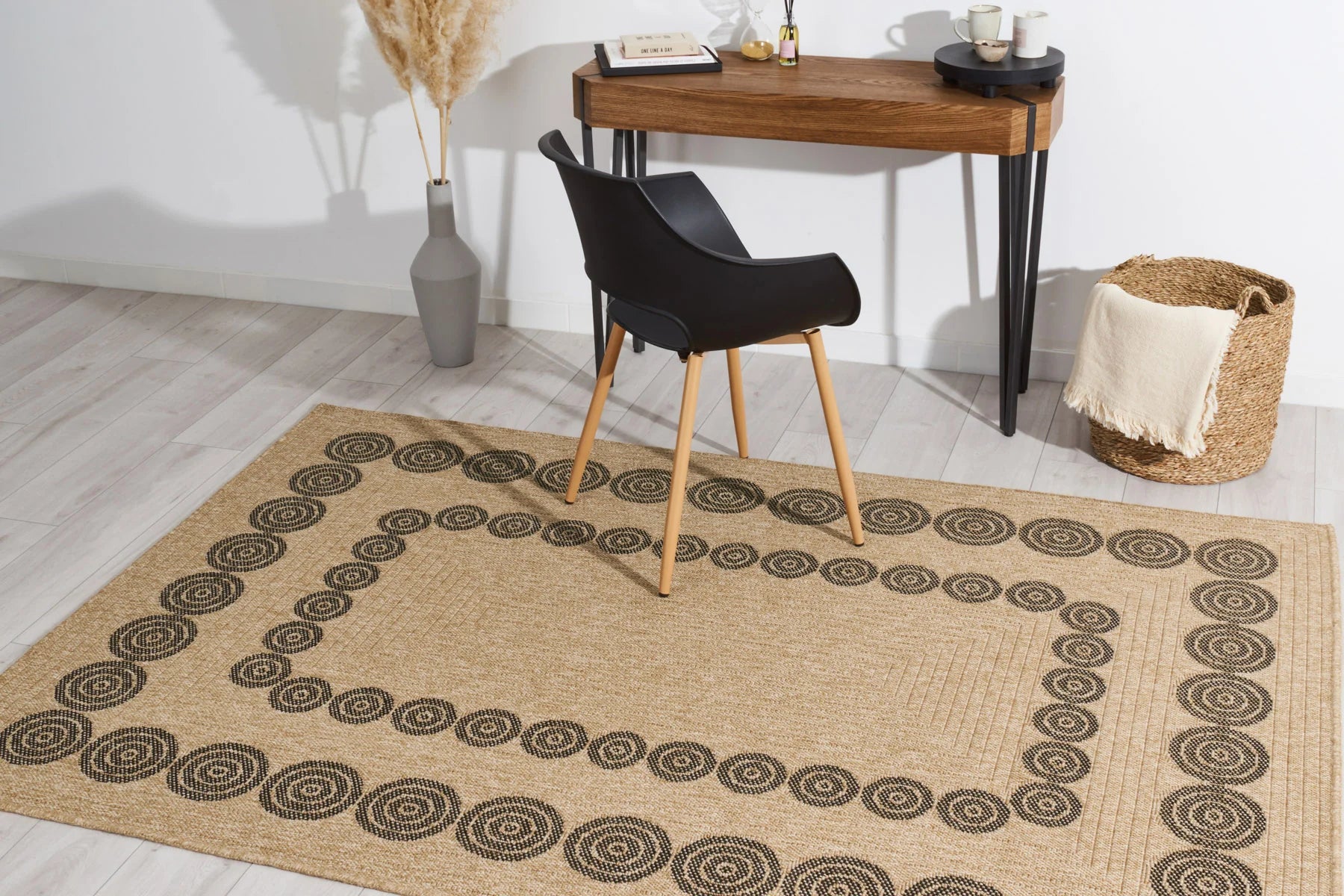 Tapis aspect jute nature motifs géométriques noirs - Nature