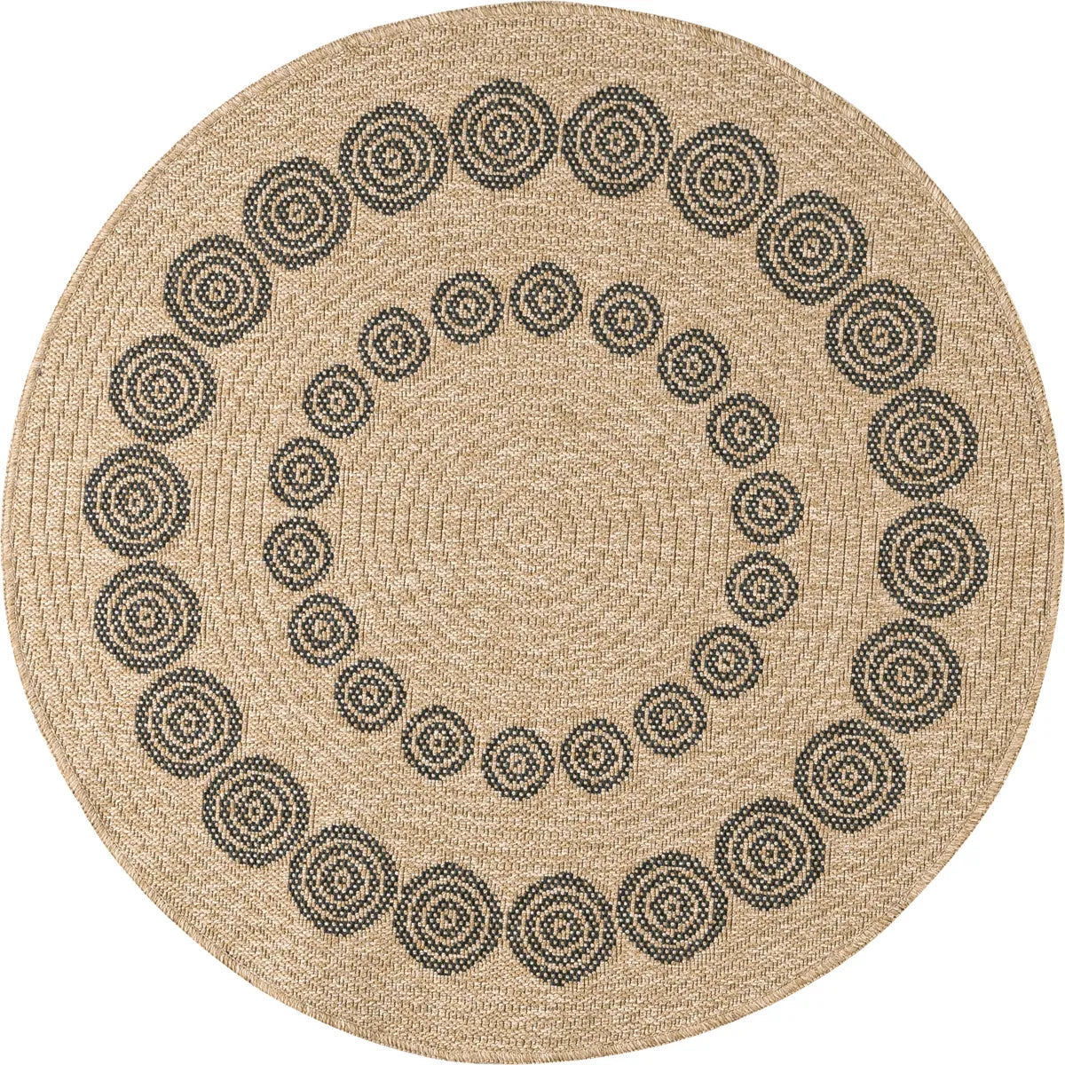 Tapis aspect jute nature motifs géométriques noirs rond - Nature