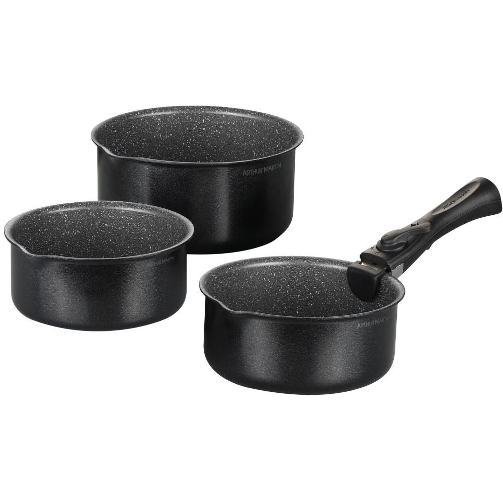 Set de 3 Casseroles Tous Feux Noir Arthur Martin 16-18-20 cm avec une Poignée